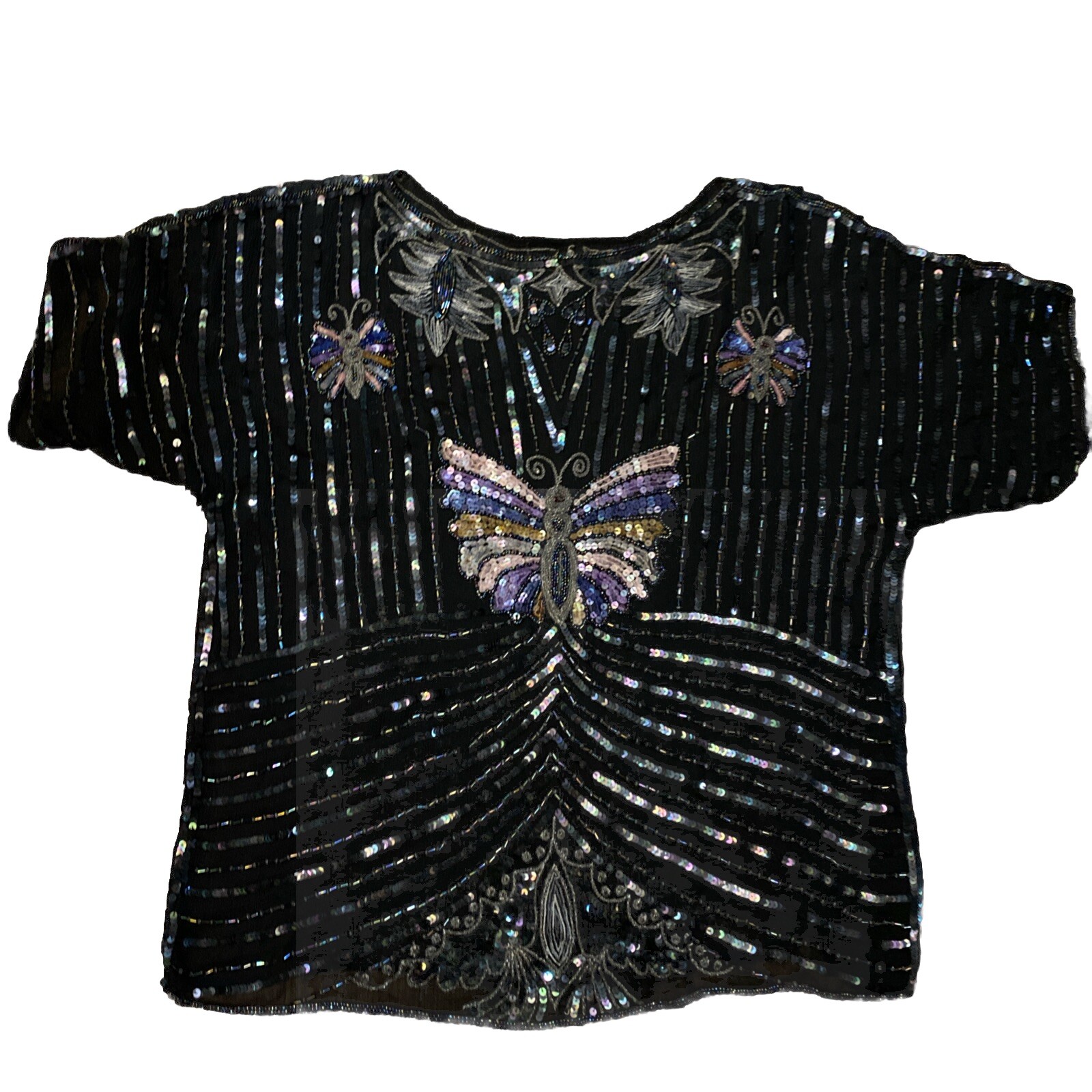 Jeanette Kastenberg St Martin Sequined Sheer Silk Butterfly Shirt Sz Small