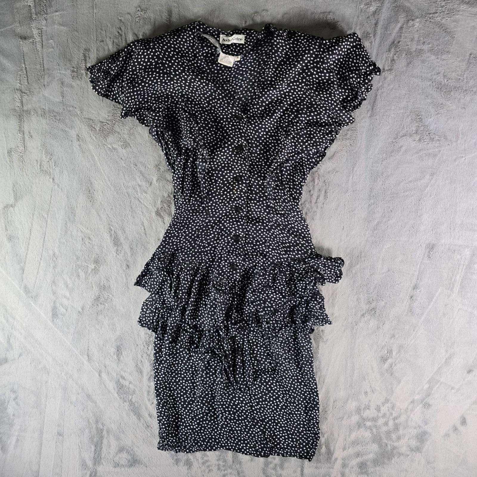 Vintage 1990s Audrey Celine Black/White Dot Print Shirtwaist Day Dress (XS)