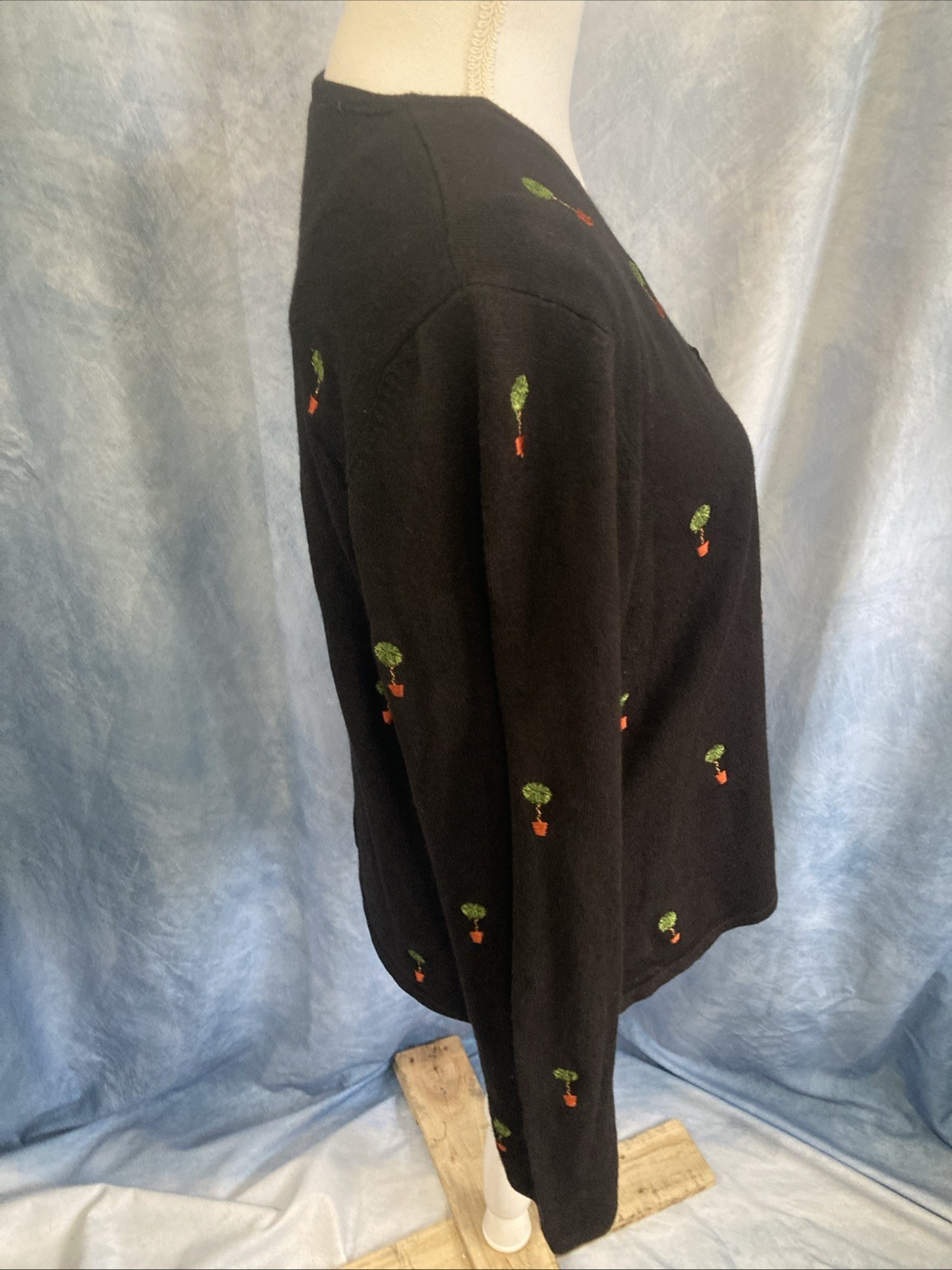 Vtg 90s Etoile 2pc Cardigan & Shell Set XL Black Topiary Embroidered Twinset GUC