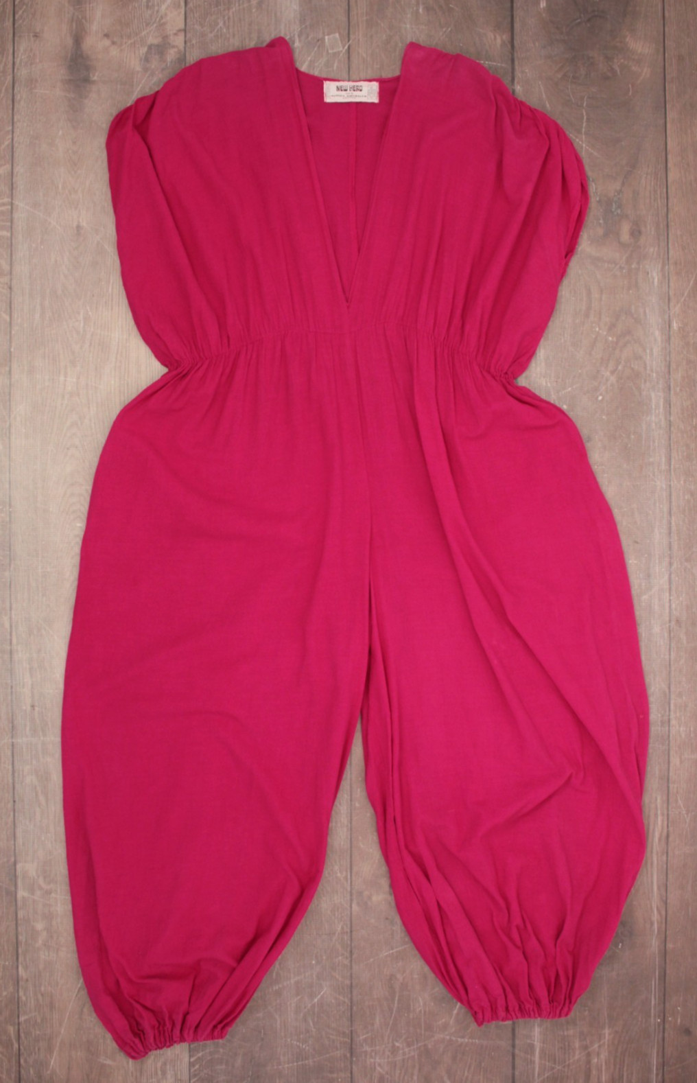 Vtg Women’s 80s Fuchsia Loose Fit Cotton Jumpsuit Sz M/L 1980s New Hero