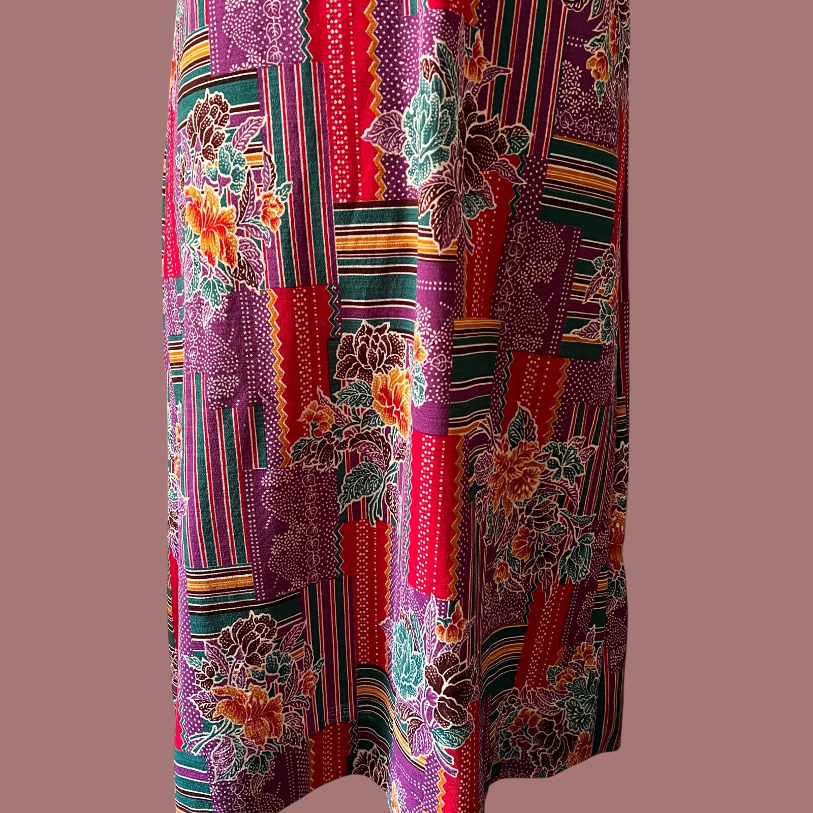 Vintage 70s Abstract Floral Patterned Dress with Angel Wing Sleeves