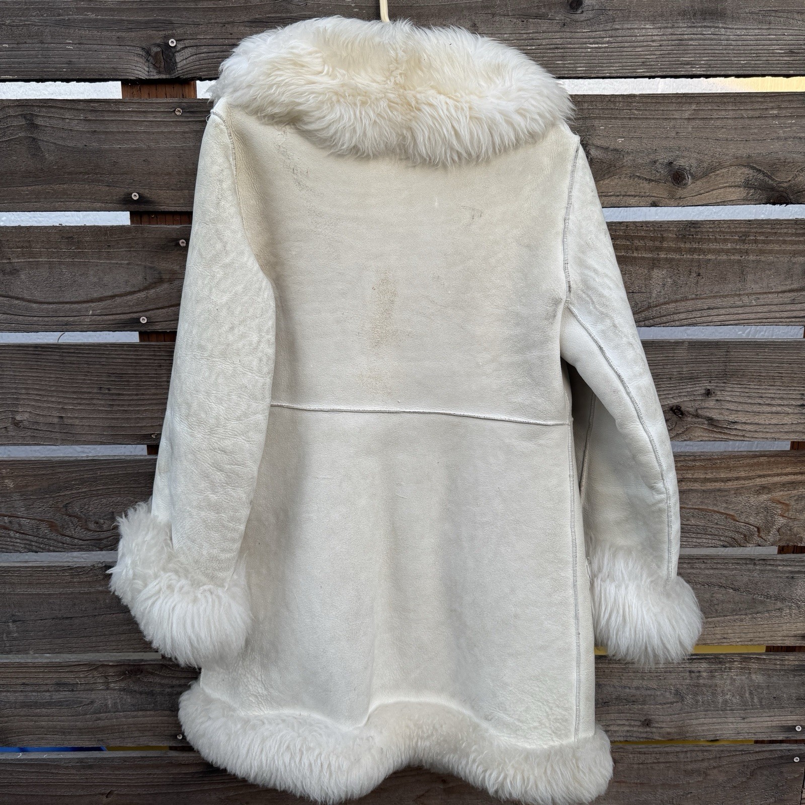 Vintage SuedeLamb by Lawrence Shearling Coat Lamb Fur Trim Cream Suede Jacket S