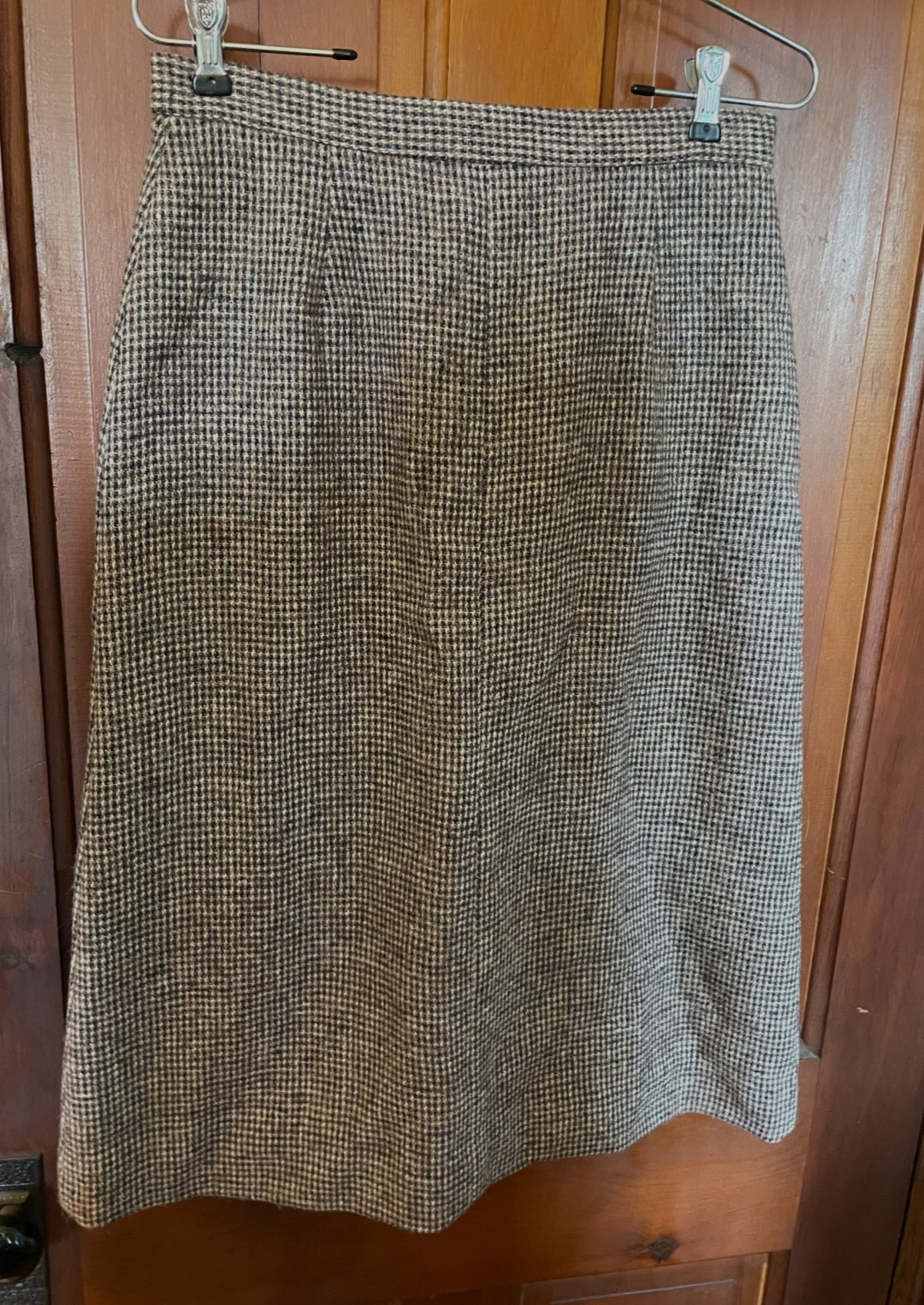 Harris Tweed Midi Skirt Vintage Tan, Cream, Black – Lined, 28″ waist