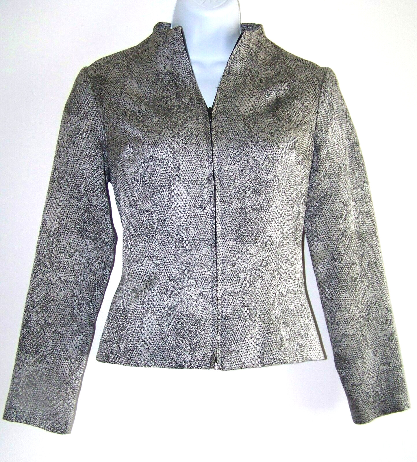 Vtg Jessica McClintock Millennium Fitted Evening Jacket Women 4 Silver & Black