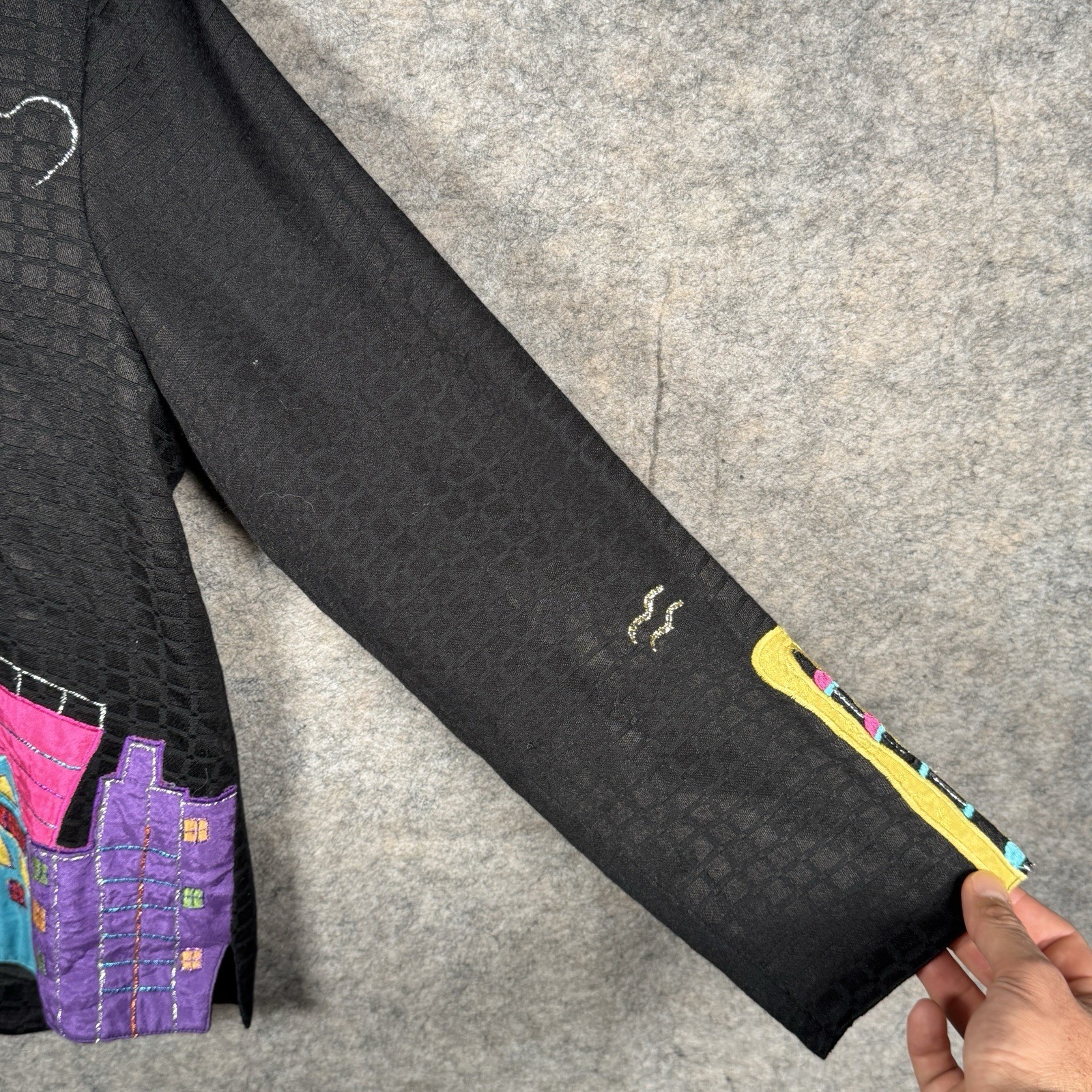 Vintage Womens Midnight Velvet Black Colorful Embroidered Jacket Size S 19×24