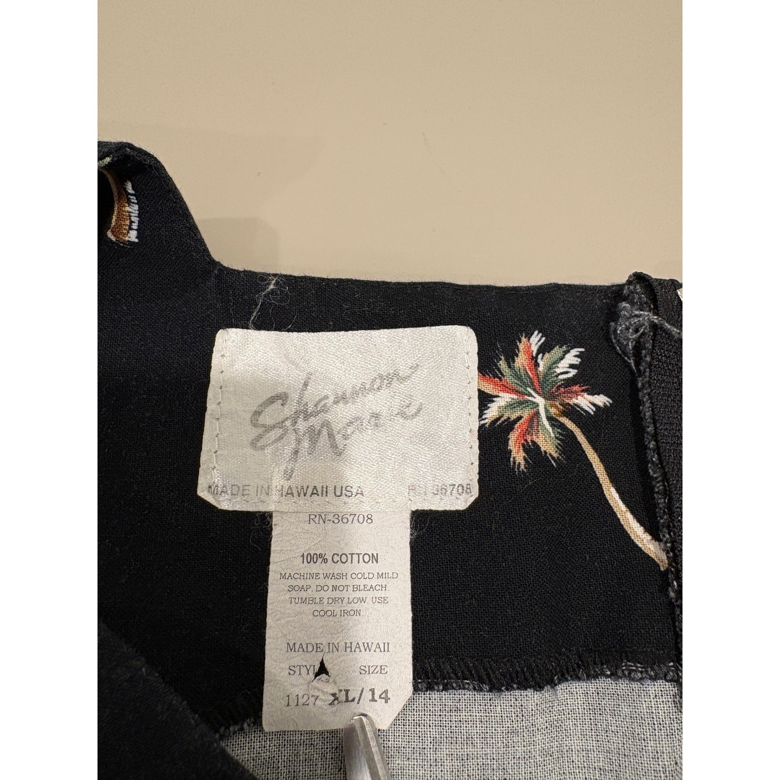 Vtg 90s Shannon Marie Shift Dress Womens XL/14 Black Hawaiian Hula Print