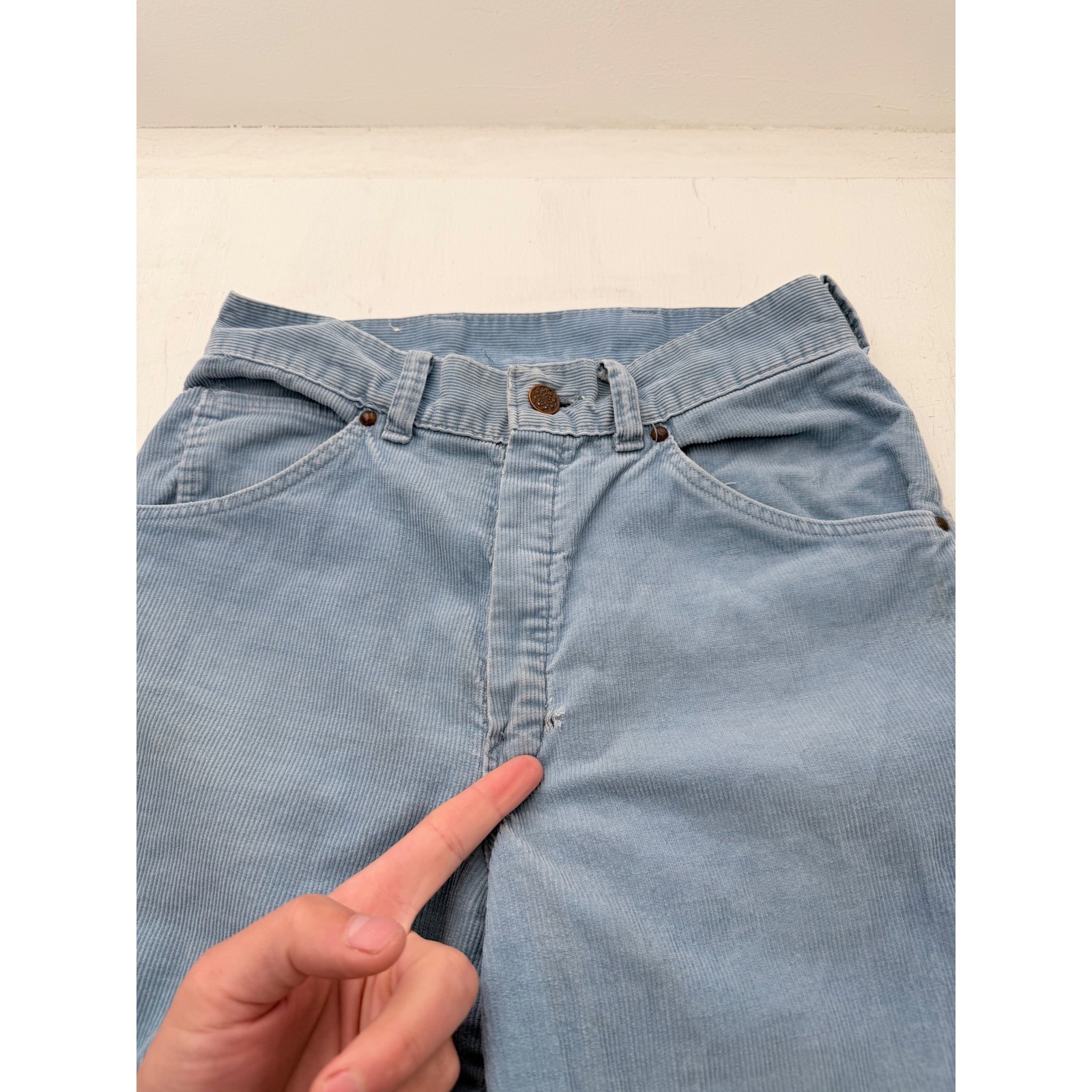 Vintage Big Yank Blue Corduroy Bell Bottom Flare Pants High Rise 26×30 Scovill