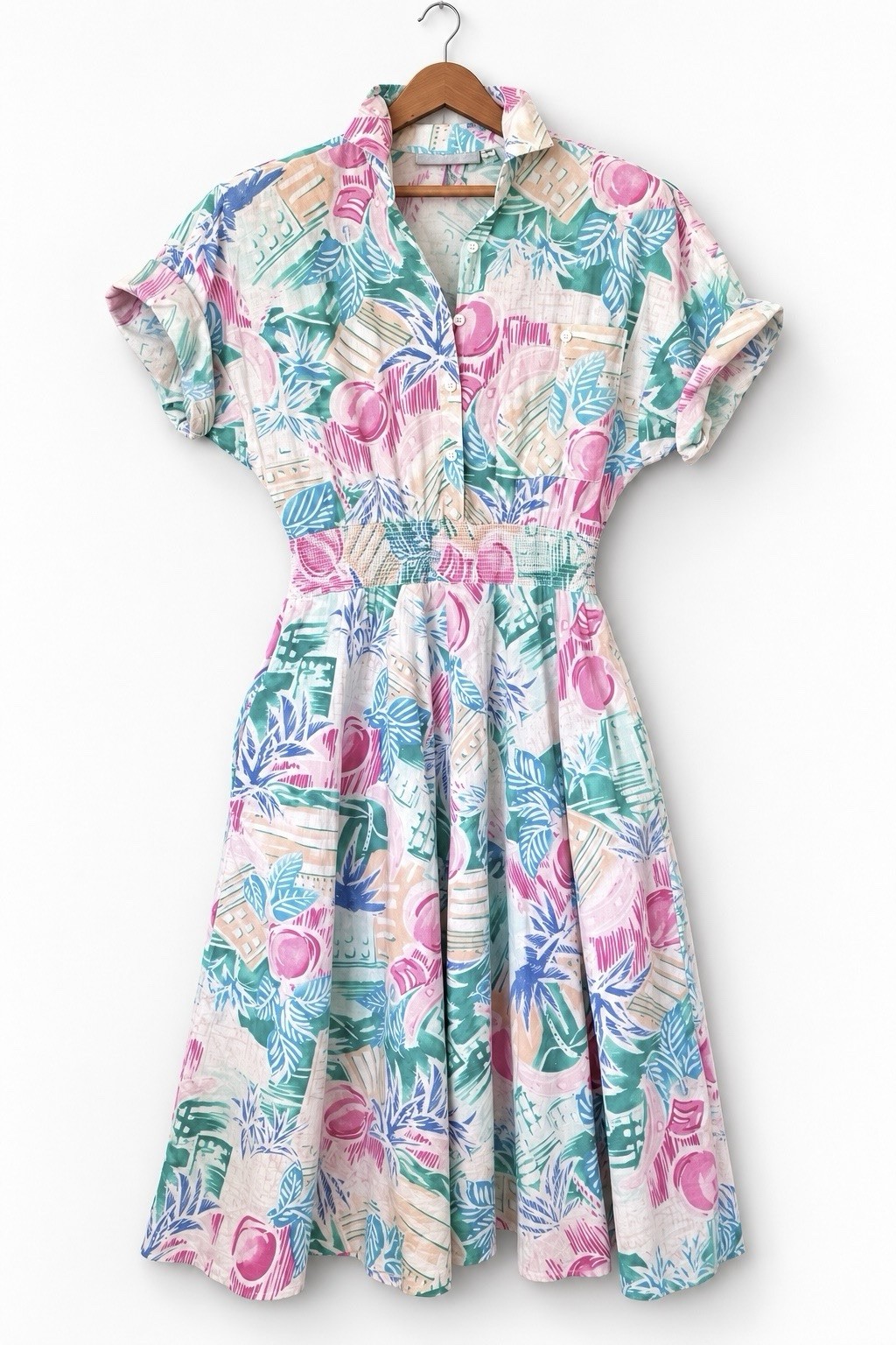 Vintage Carol Anderson California 80s Cotton Midi Shirt Dress Size 12 14 L EUC