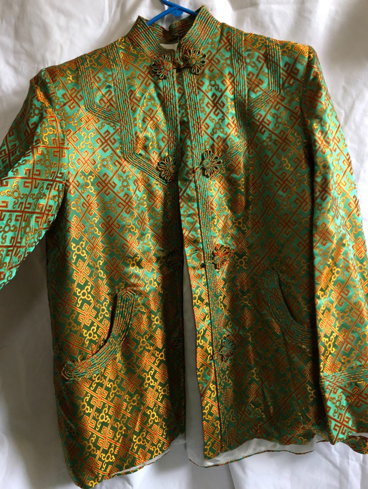 Vintage Silk Brocade Hong Kong Swing Lounge Jacket brilliant colors tag sz 38