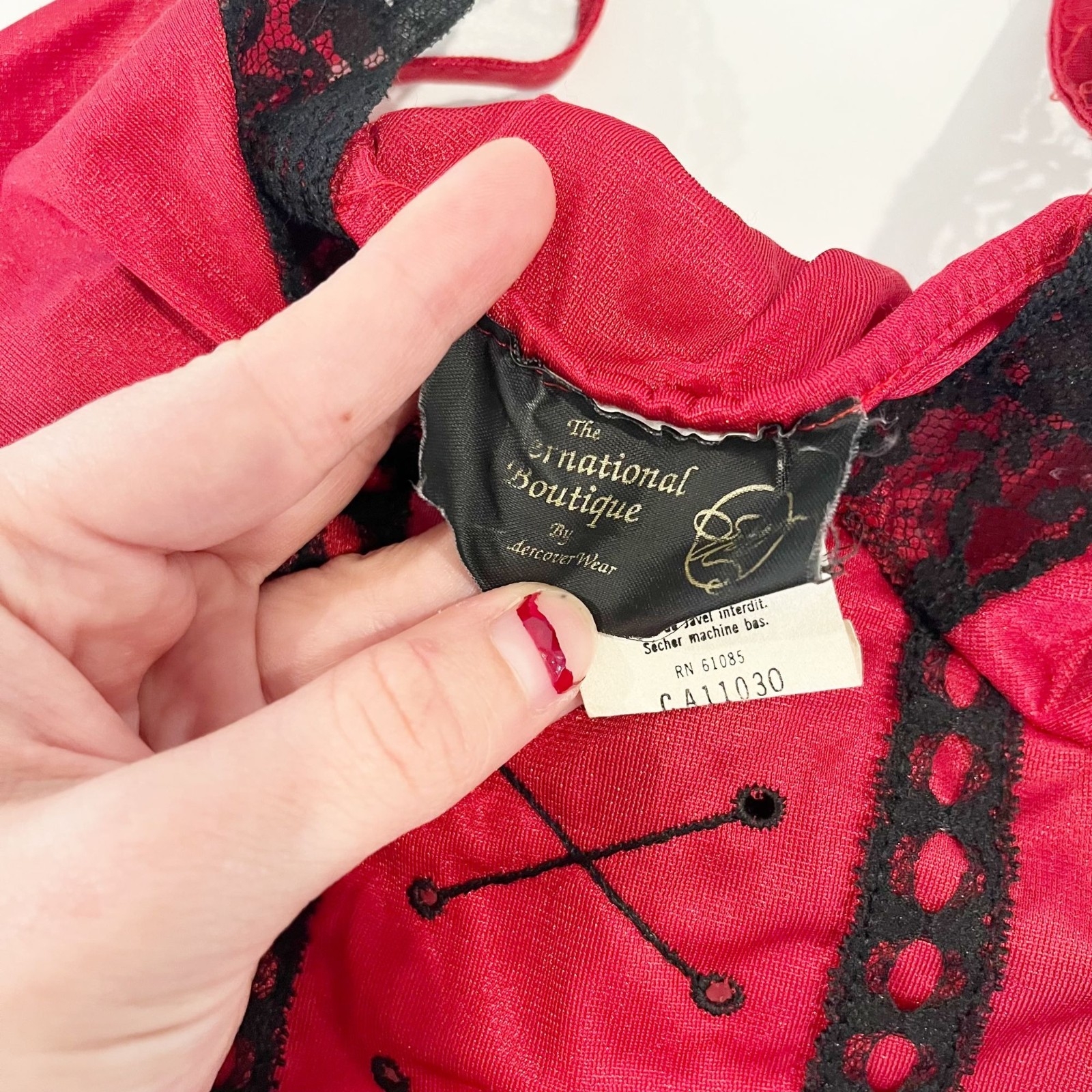 Vintage Faux Corset Lace Trim Camisole Tank Top Lingerie Y2K 90s Red USA MEDIUM