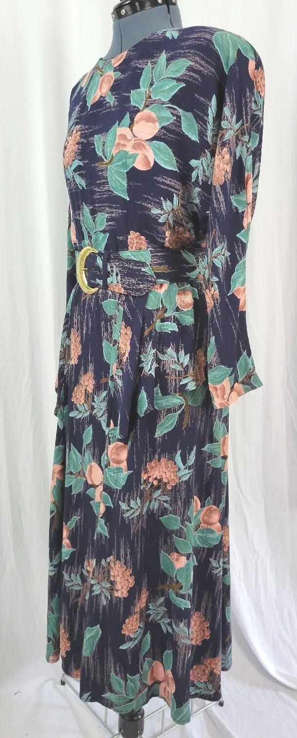 Vintage Irresistible Navy Dress w Fruit Pattern & Matching Belt Size 11/12