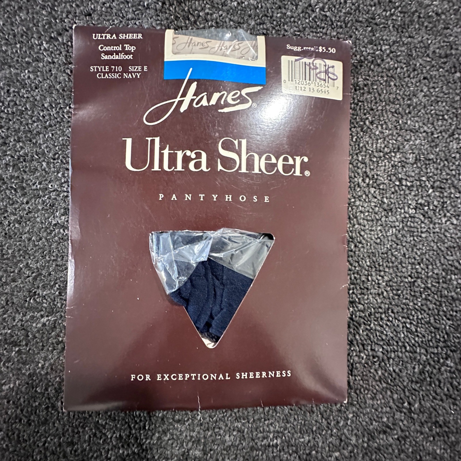 Vintage 1989 Hanes Ultra Sheer Pantyhose Style 710 Size E Classic Navy USA New