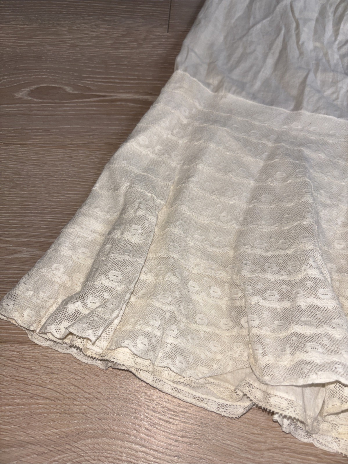 Antique Victorian Edwardian Ivory Cotton Petticoat Skirt C. 1900 Lace Hem