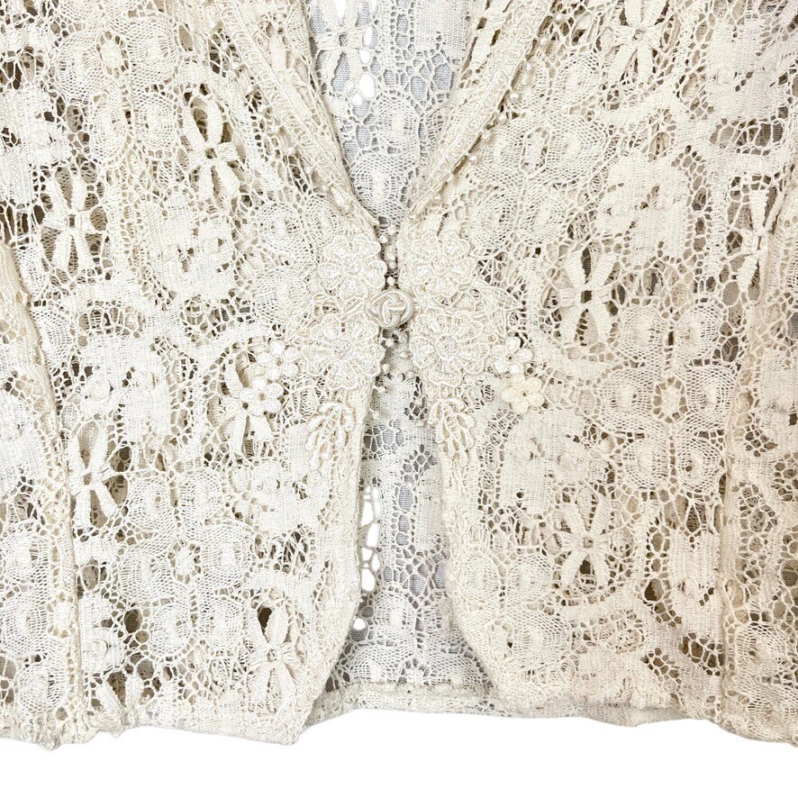 VTG DEADSTOCK Margot Lea Ivory Lace Doily Top Victorian Blouse Embroidered Small