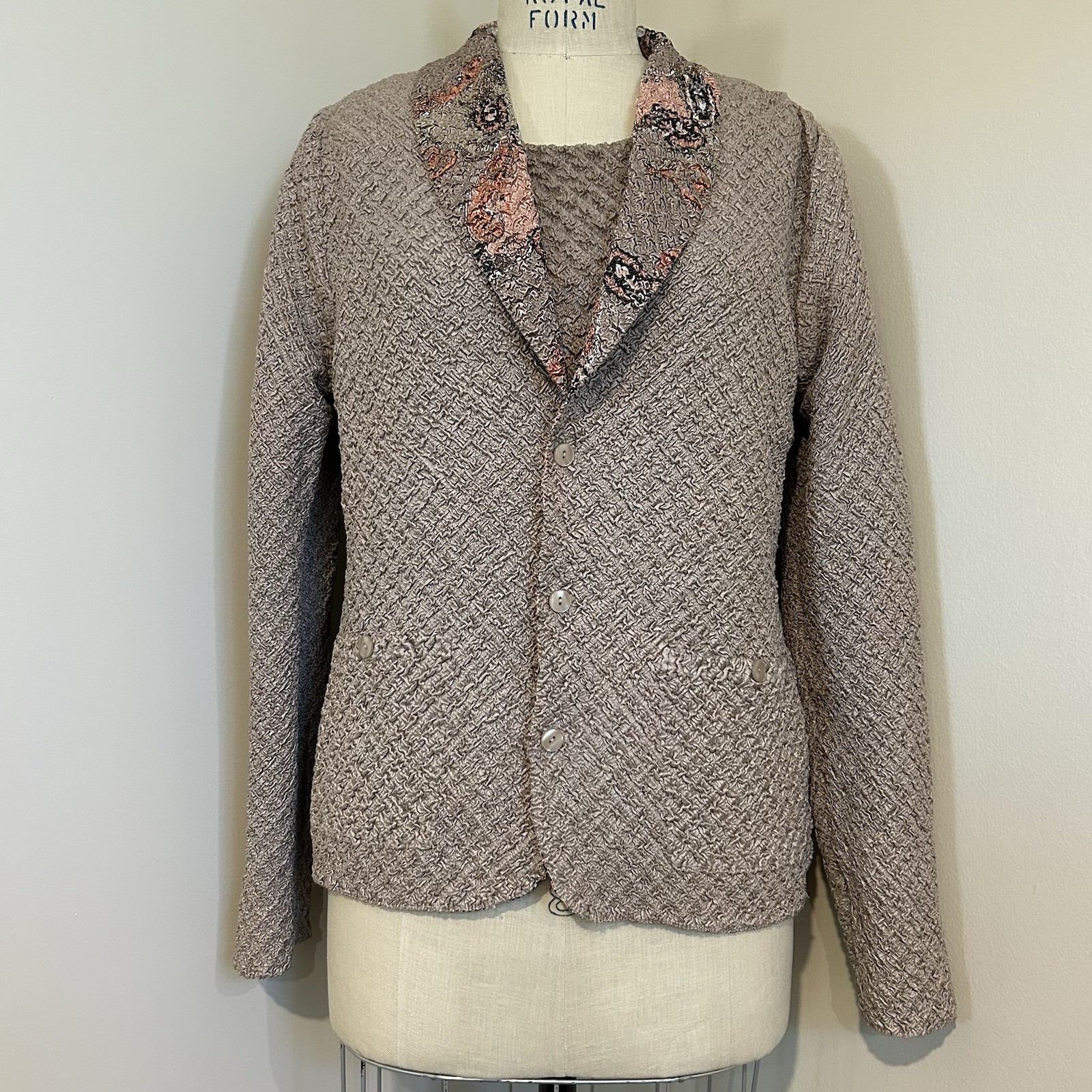 VTG 90s Reversible Paisley Jacket Tank Set Taupe Pink Crinkle Texture Sz M