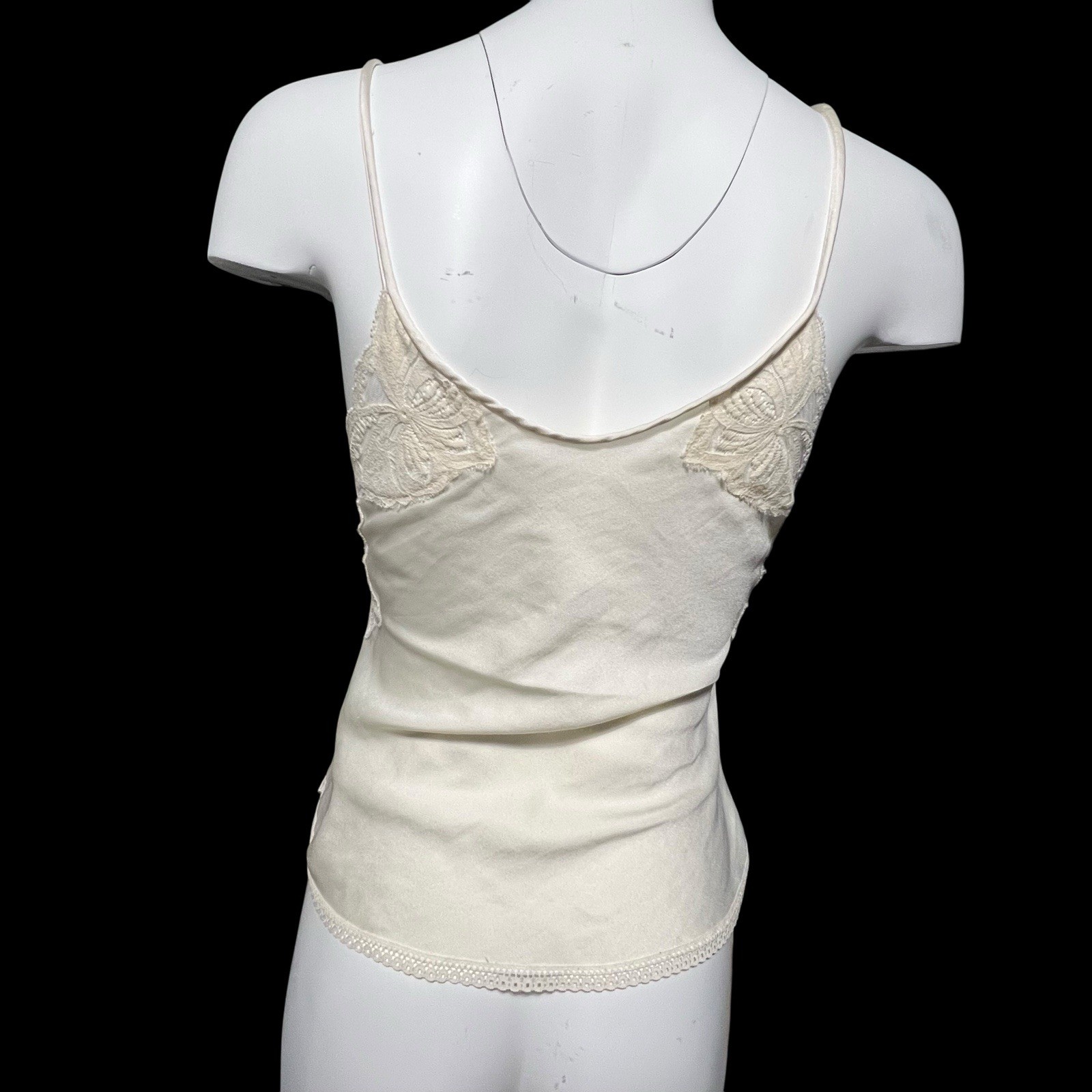 Vtg 90s Victoria Secret Cami Top S Ivory Off White Lace USA Union Made