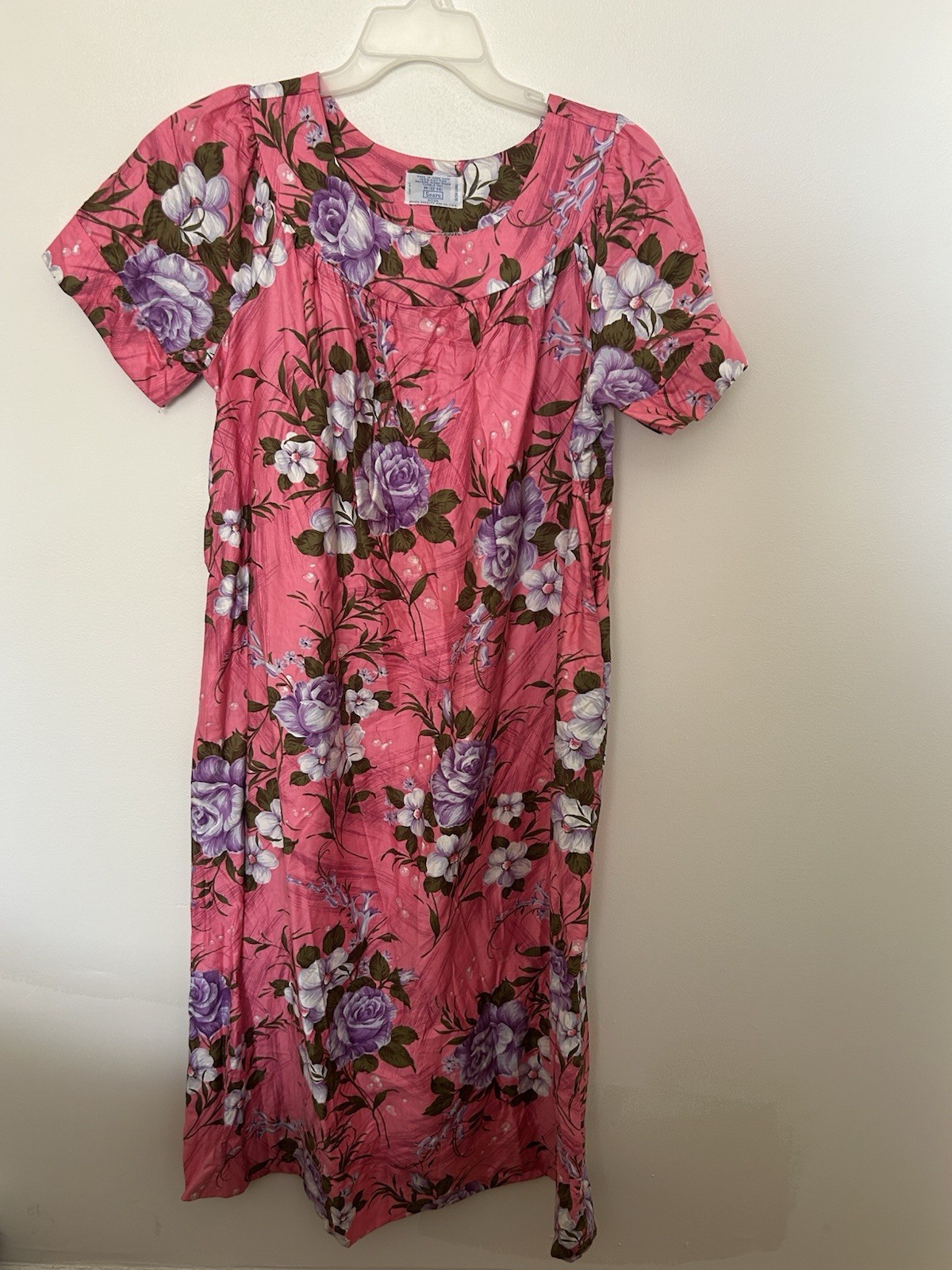 Vintage Sears Floral House Dress Size M 12-14 Pink Mumu Gown Cotton Granny