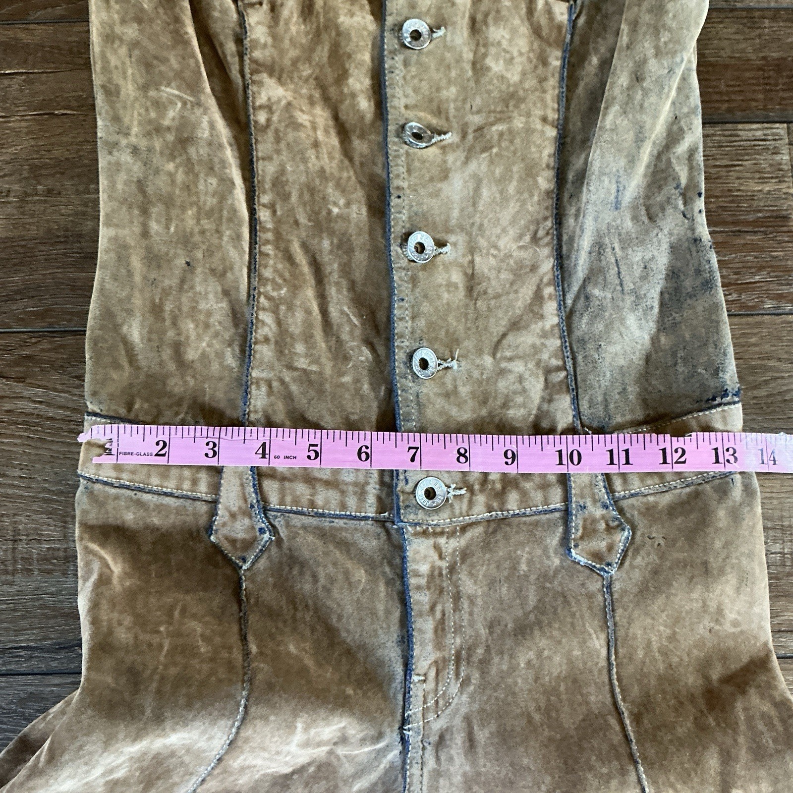 VTG JNCO Suede-Feel Jumpsuit Size M Tan Flare Leg Cap Sleeve Snap Front Y2K #36F