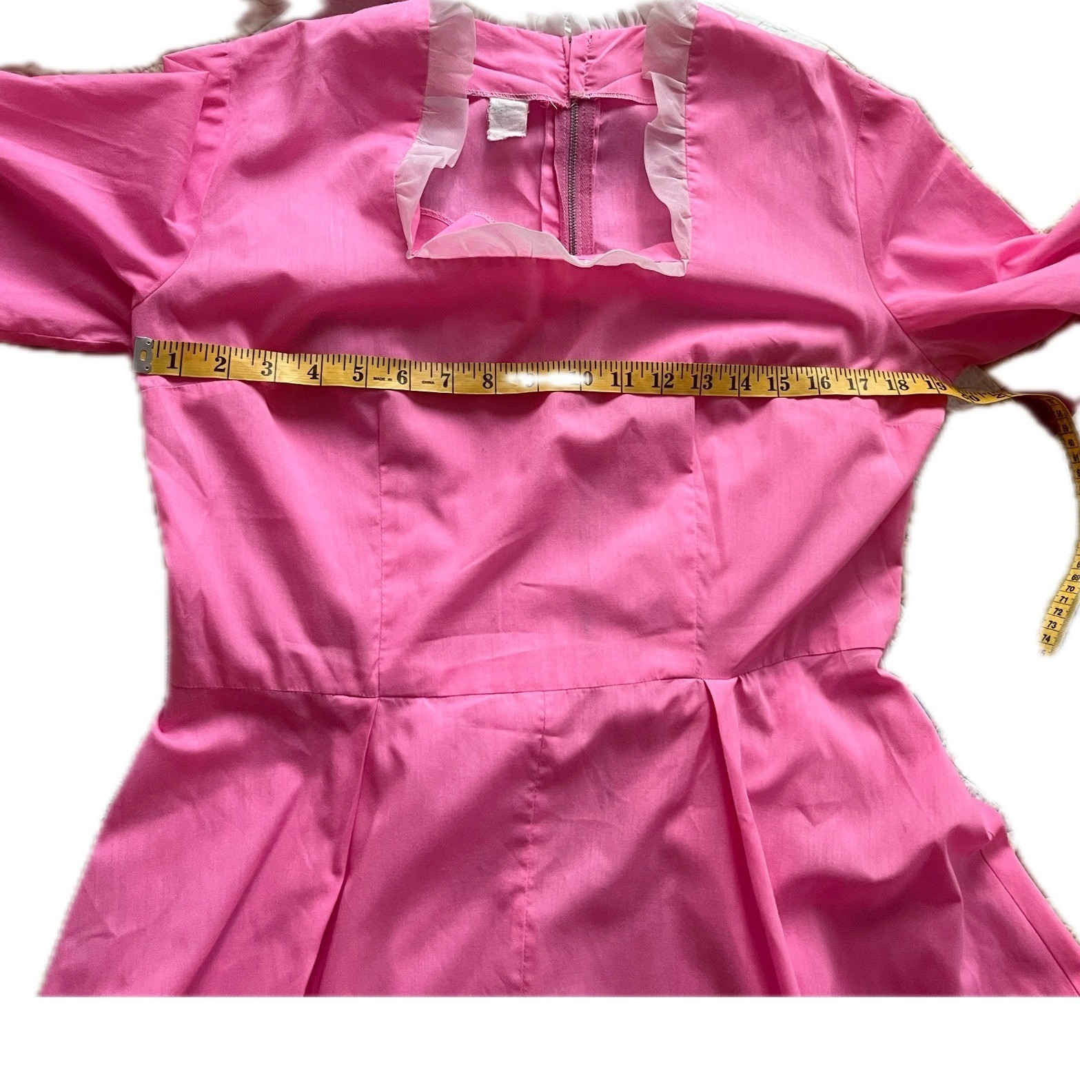 Vintage 70s Pink Prairie Western Maxi Dress Ruffle Square Barbiecore Neck Sz L