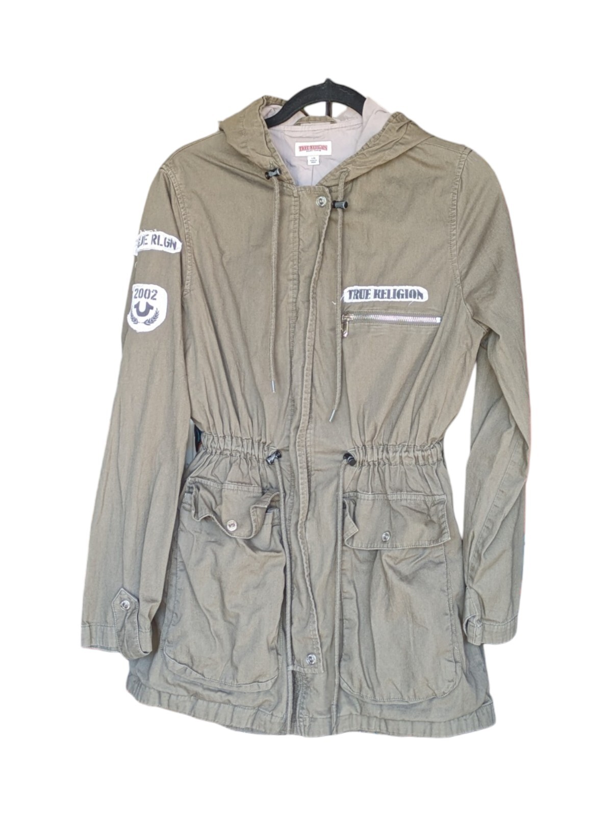 2002 Y2K TRUE RELIGION Women’s Military Khaki Parka Trench Jacket World Tour