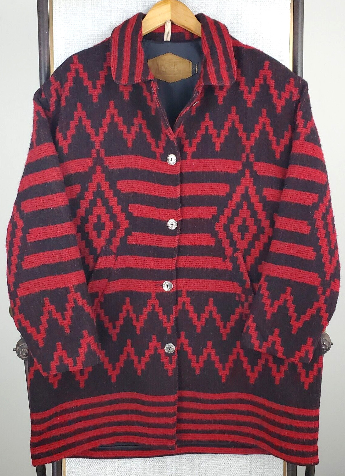 VTG WOOLRICH USA Size Large Womens Wool Aztec Southwest Chore Barn Jacket Coat