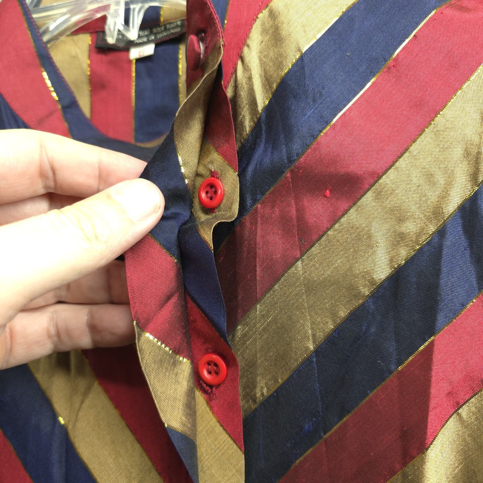 Vtg THAI SILK 3 pc Set Long Skirt, Long Sleeve Blouse, & Pants Gold, Red, & Blue