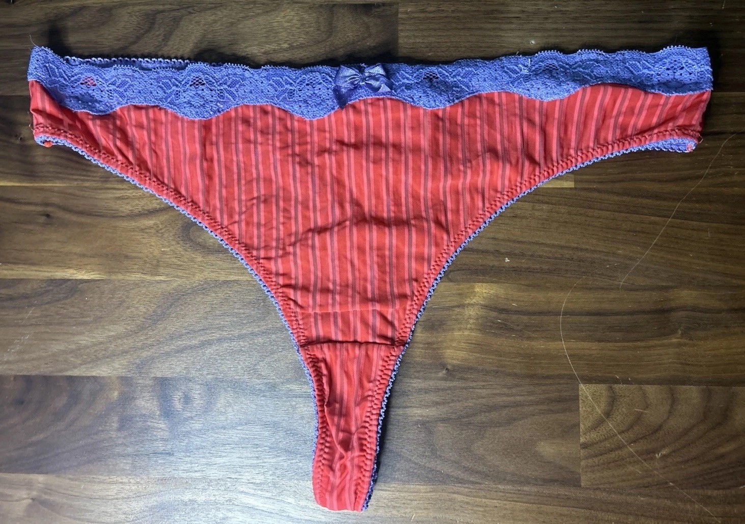 Vtg Second Skin Thong Sz 8 Plus Fashion Bug Lace RARE Keyhole Red Purple Nylon