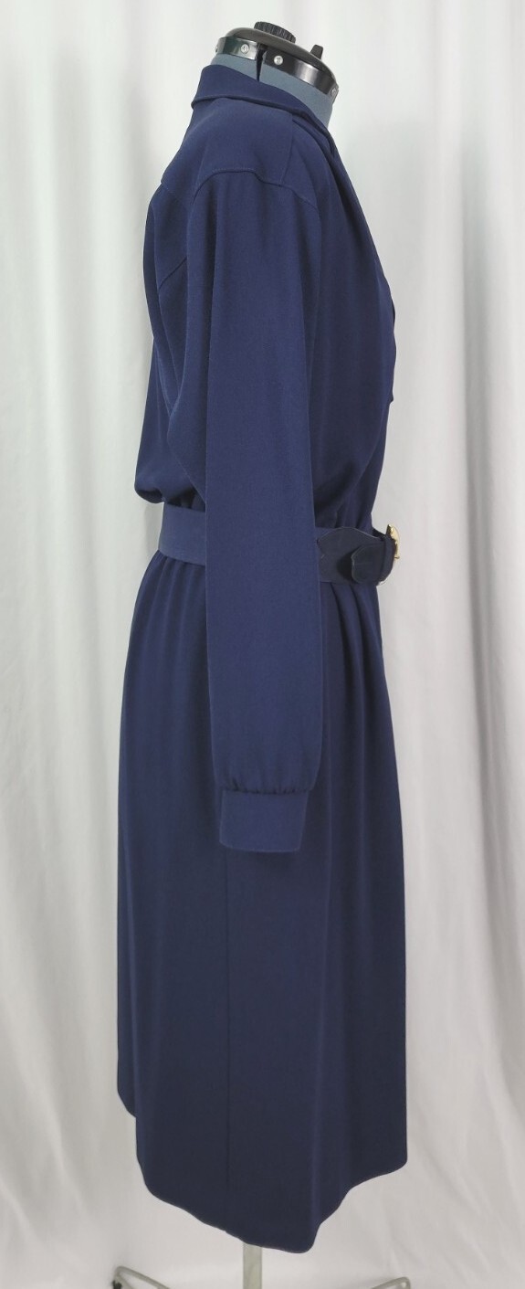 Vintage Donna Morgan for Non Stop Navy Blue Shirt Dress w Belt Size 7/8