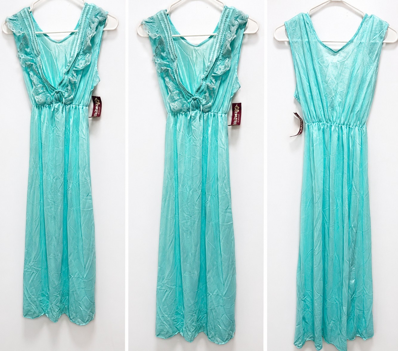 Vintage Glencraft Negligee Bright Light Turquoise Lace Neckline NWT size Medium