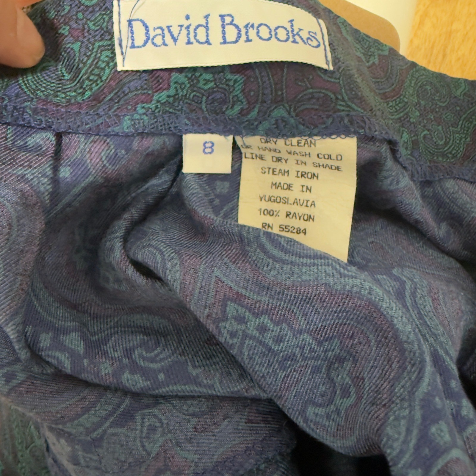 Vintage David Brooks Paisley Midi Skirt Teal Purple Rayon Made in Yugoslavia 8