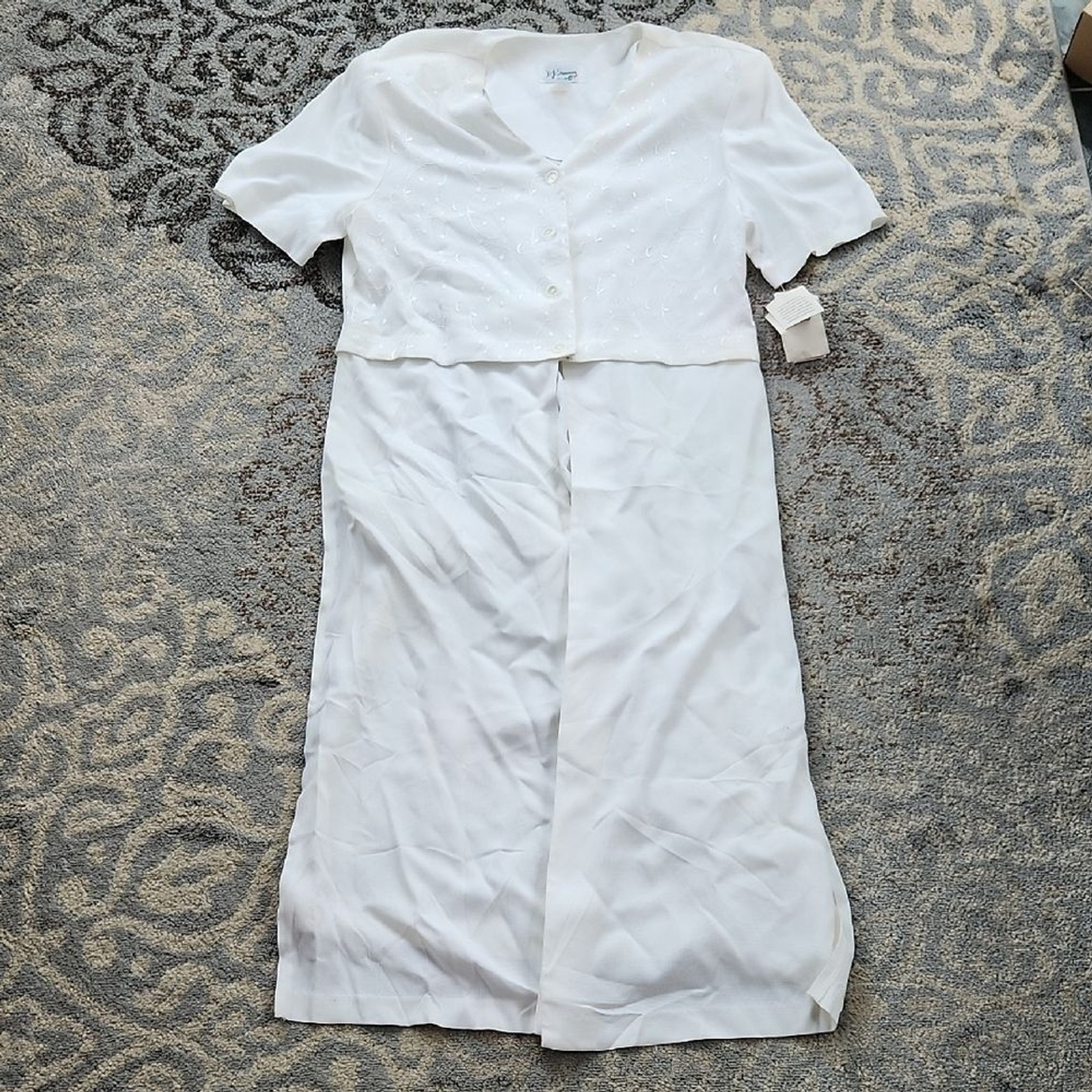 Vintage D.J. Summers Embroidered Two Piece Dress White 16