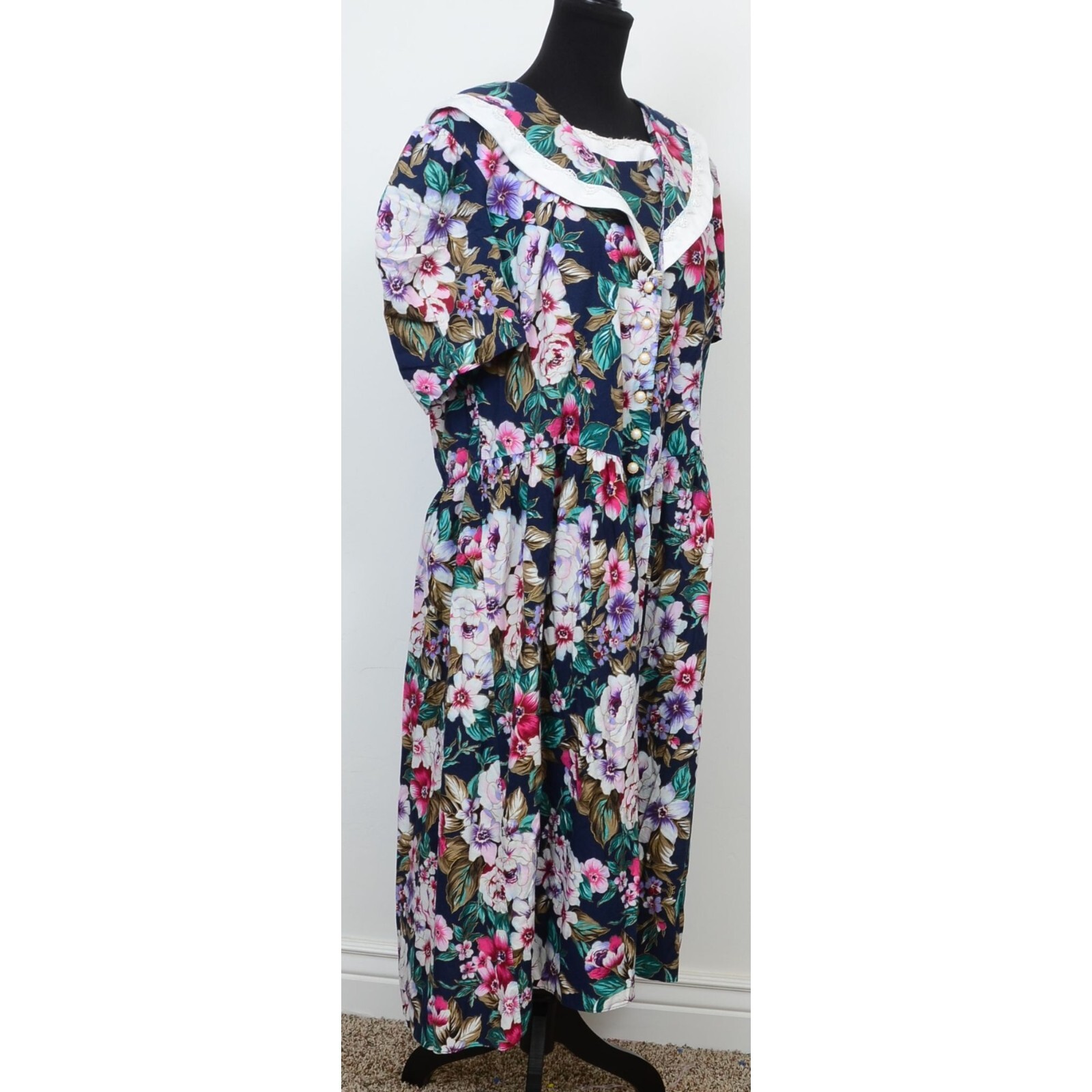 Vintage 80s Lisa II Women’s Plus Size 20P Petite Floral Lace Prairie Dress