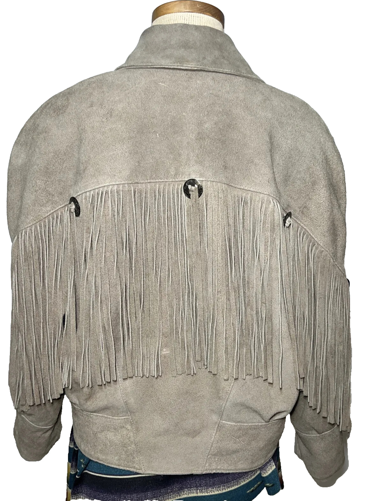 Sky Blue Waters Size L Fringe Jacket Vintage 80’s Biker Suede Western