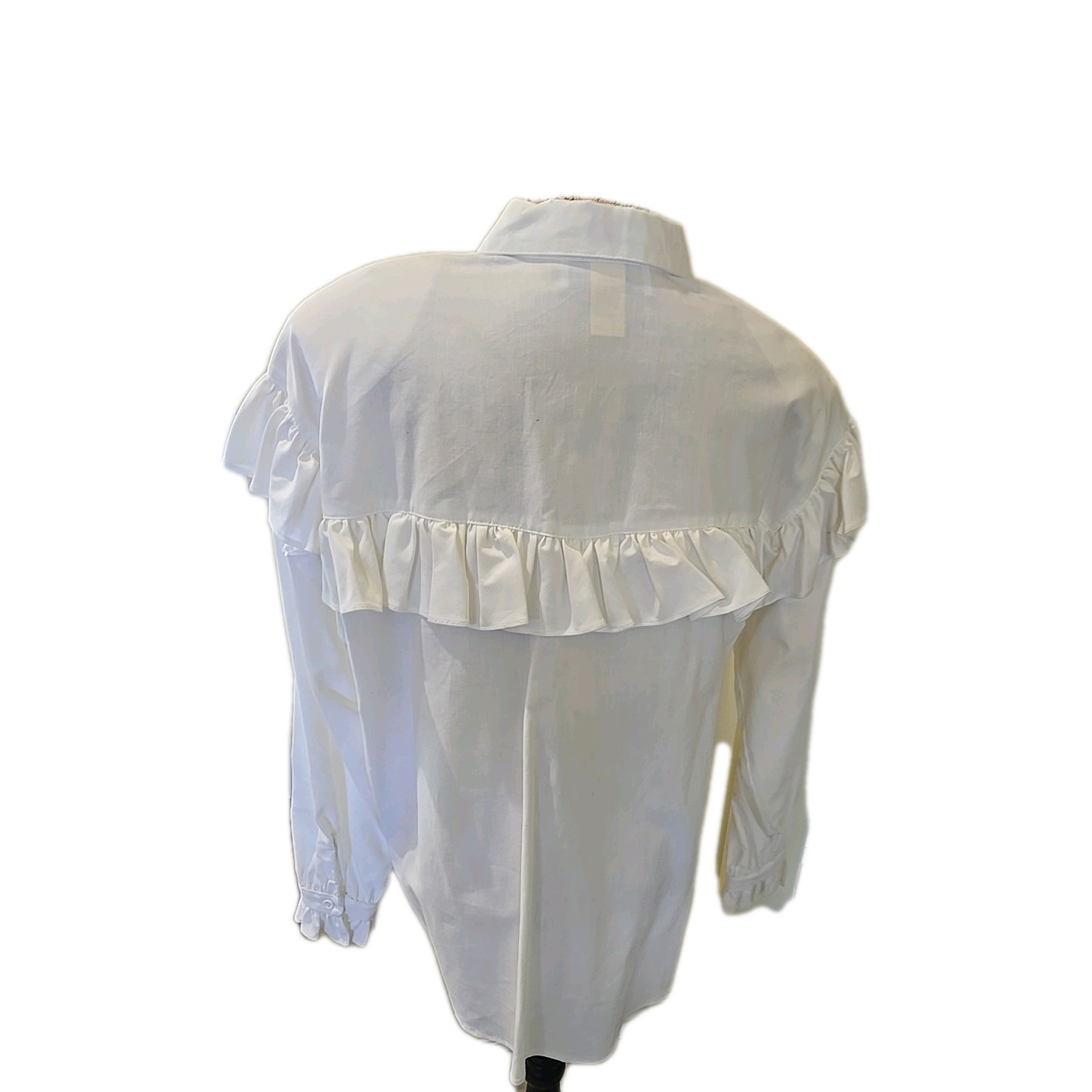 1980’s Vintage Pegaso Frill Poplin Peter Pan Blouse Shirt Sz Large Shoulder Pads