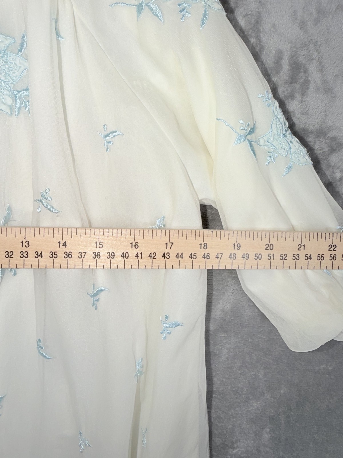 Leonora Womens Robe S Ivory Light Blue Vintage Embroidered Sheer Nylon