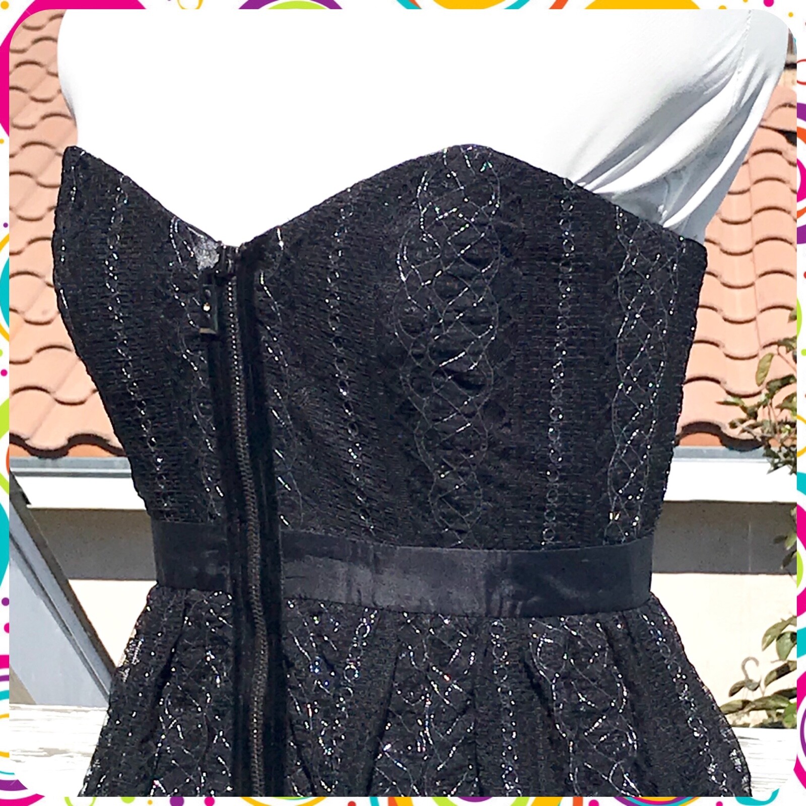 Vintage 90s LAUNDRY BY DESIGN Black Lace Sweetheart Neck Peplum Prom Dress Sz 2