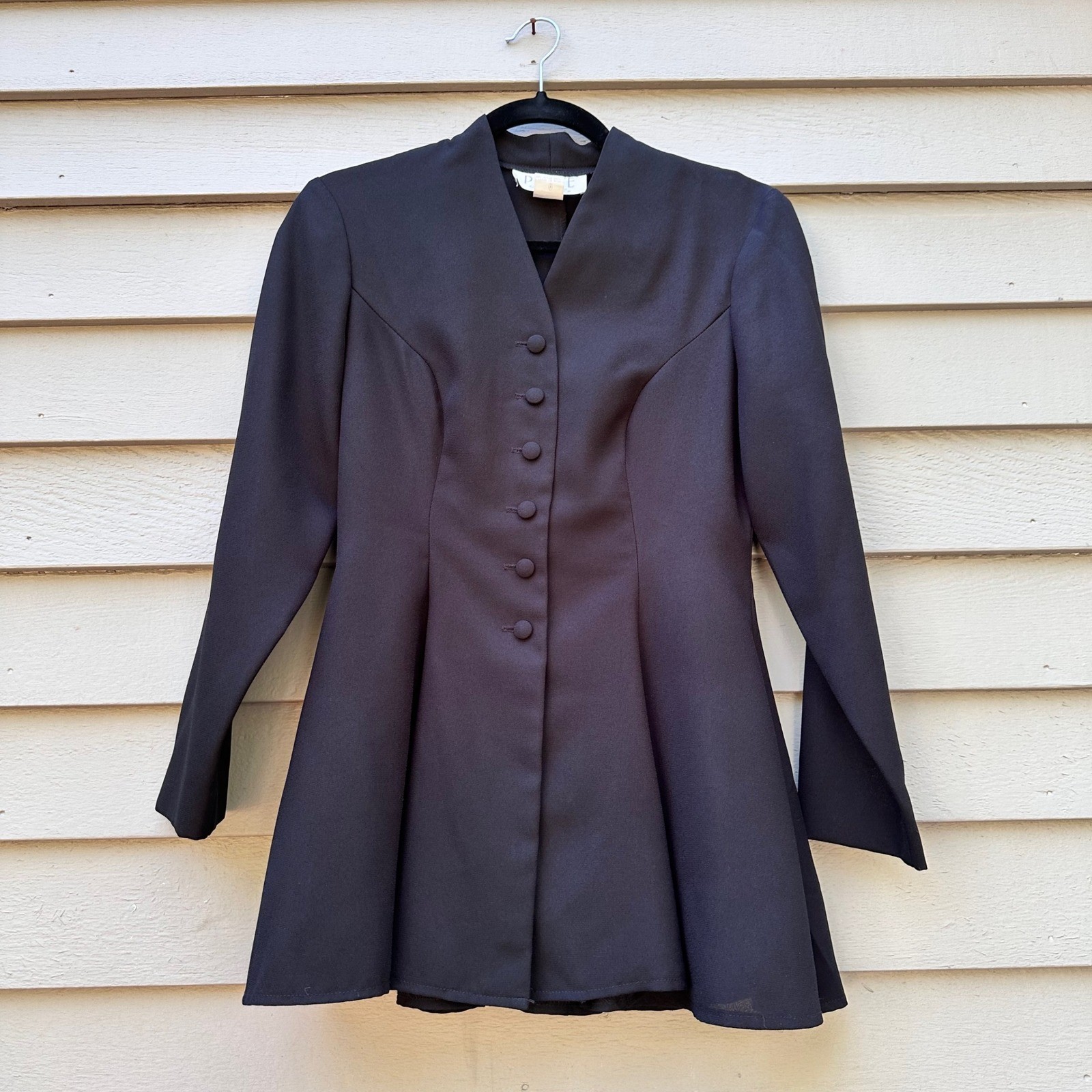 Petite Sophisticate Vintage Black Peplum Blazer Top Button Front Made in USA 0P