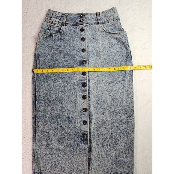 Vintage Joujou Acid Wash Denim Midi Skirt Button Front High Waist Blue 11/12
