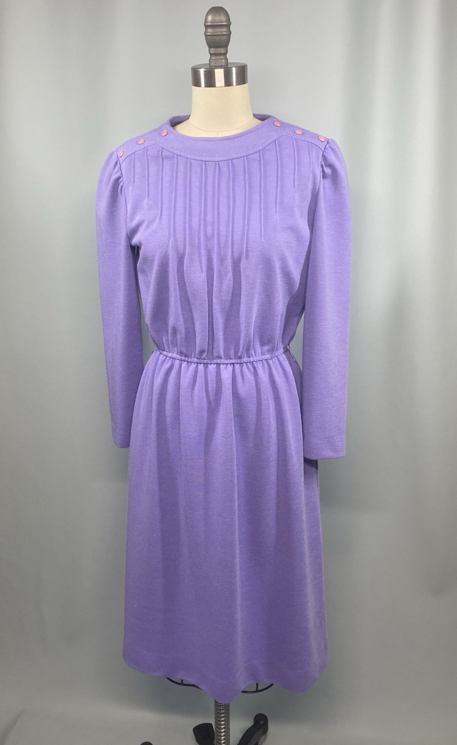 Vintage Dress SIZE PETITE MEDIUM 10 purple long sleeve LESLIE FAY 70s 80s