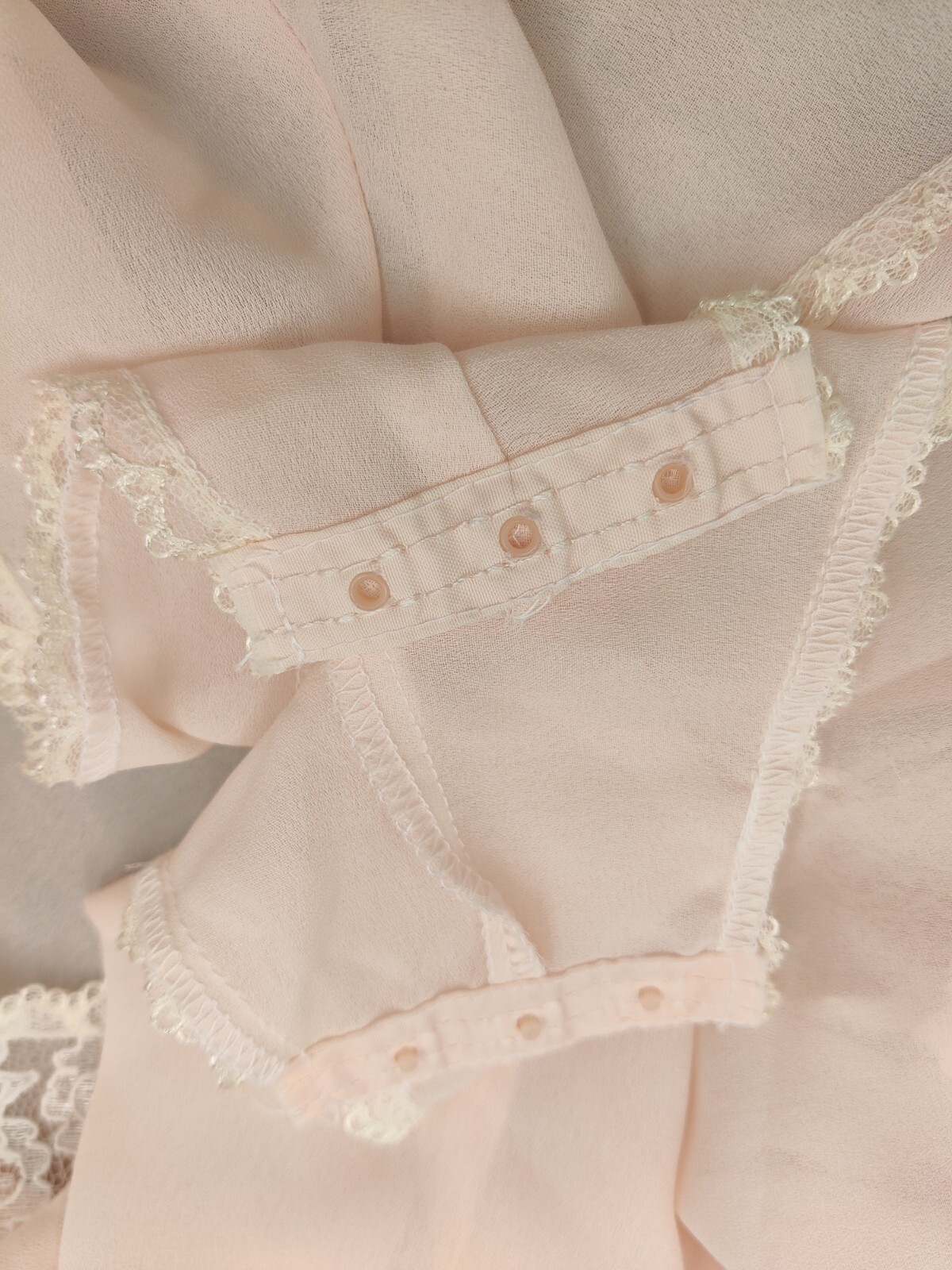 Vintage Peachy Pink Lace Chiffon Teddy Bodysuit Romper Size 2X Snap Bottom EVC