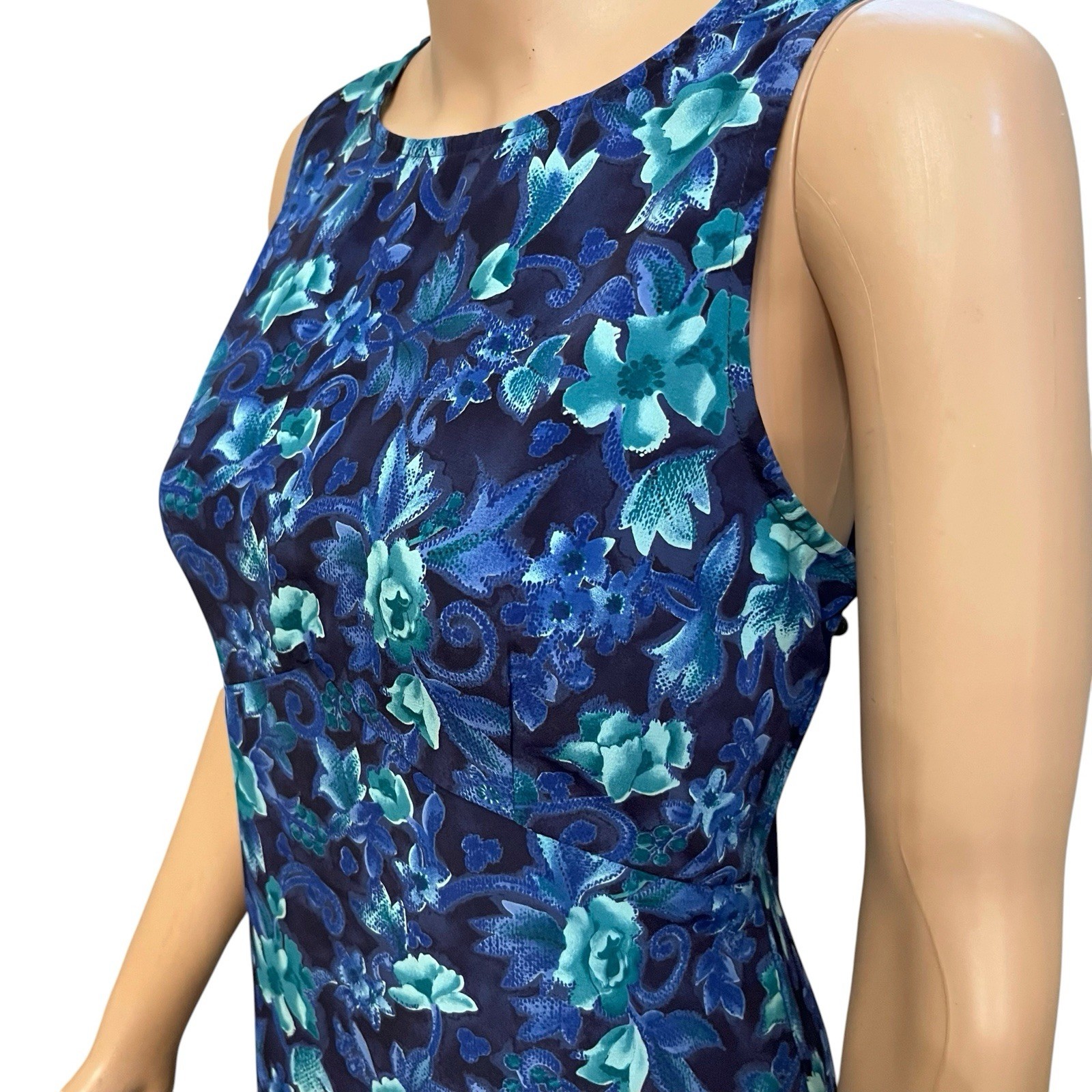 90s VTG All That Jazz Floral Maxi Dress 8/10 Navy Multi Sleeveless Straight Fit
