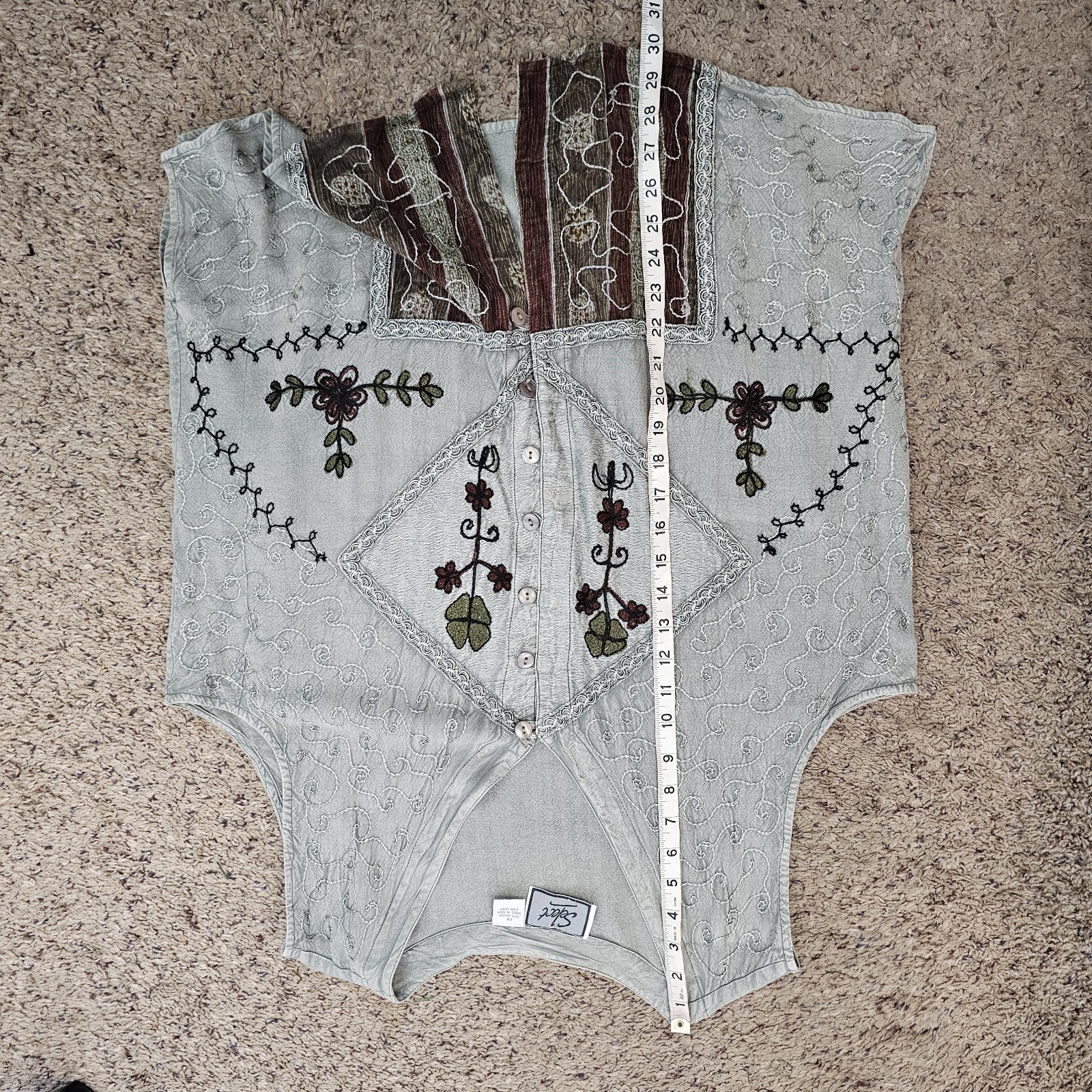 Vintage Select Embroidered Button Front Vest Boho Grunge Rayon Shirt Top 2X