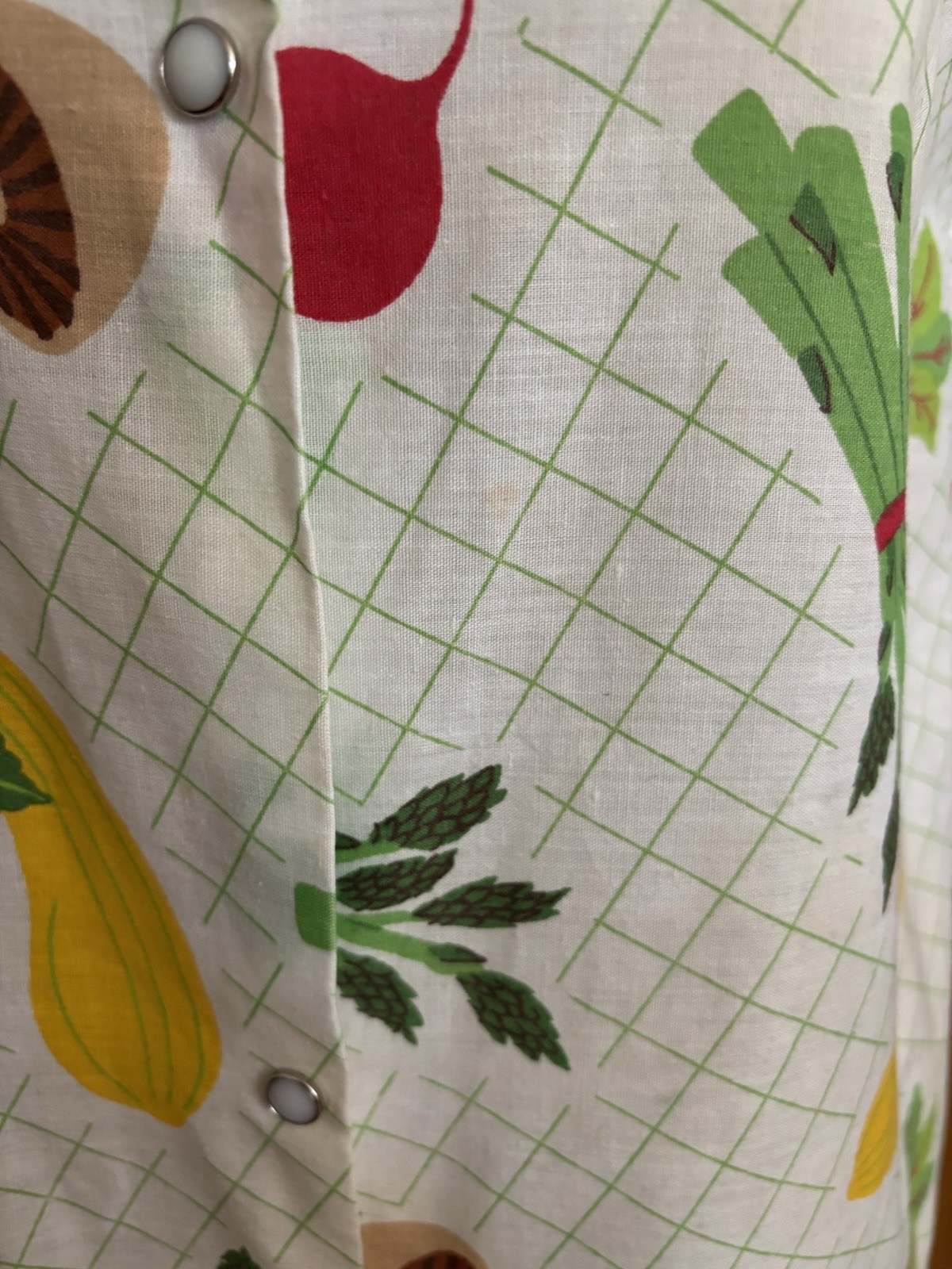 VINTAGE: “Vegetable Garden Grid” Smock Vest Dress SZ.S (WHITE/GREEN MULTI)