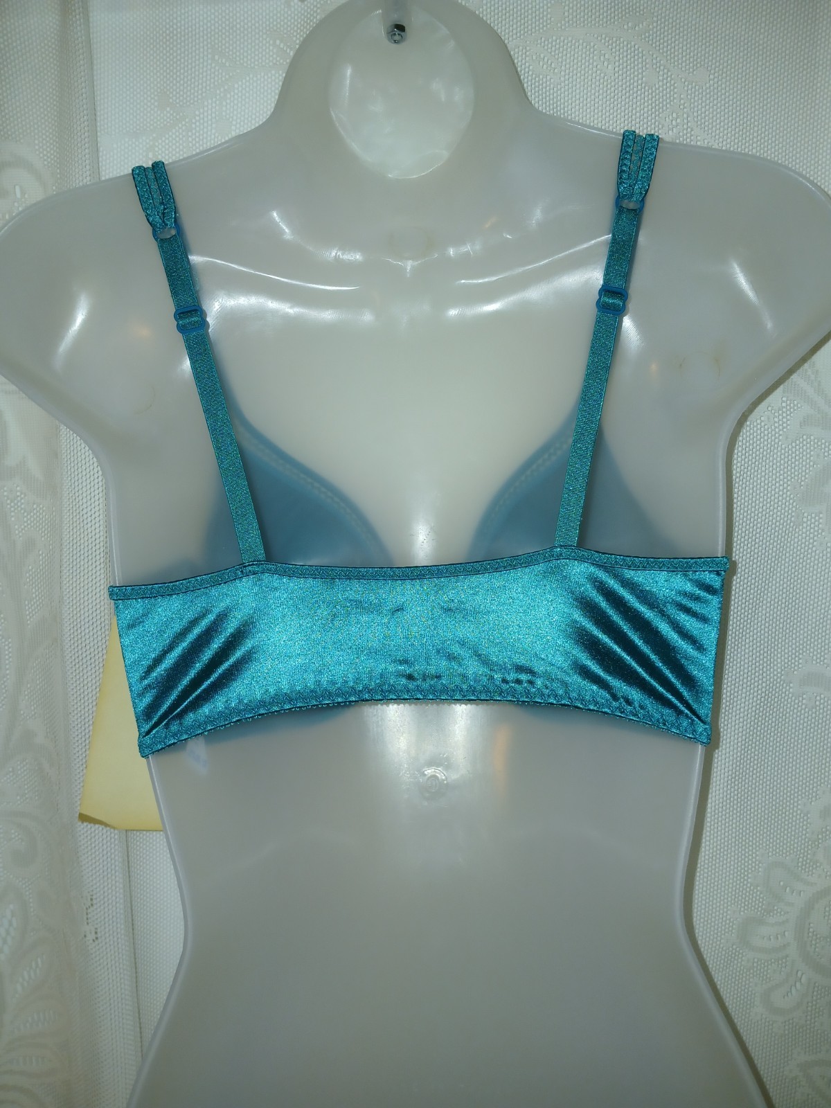Vintage 80s Warners Bright Shine Teal Green Satin Nylon Underwire Bra 34C NWT