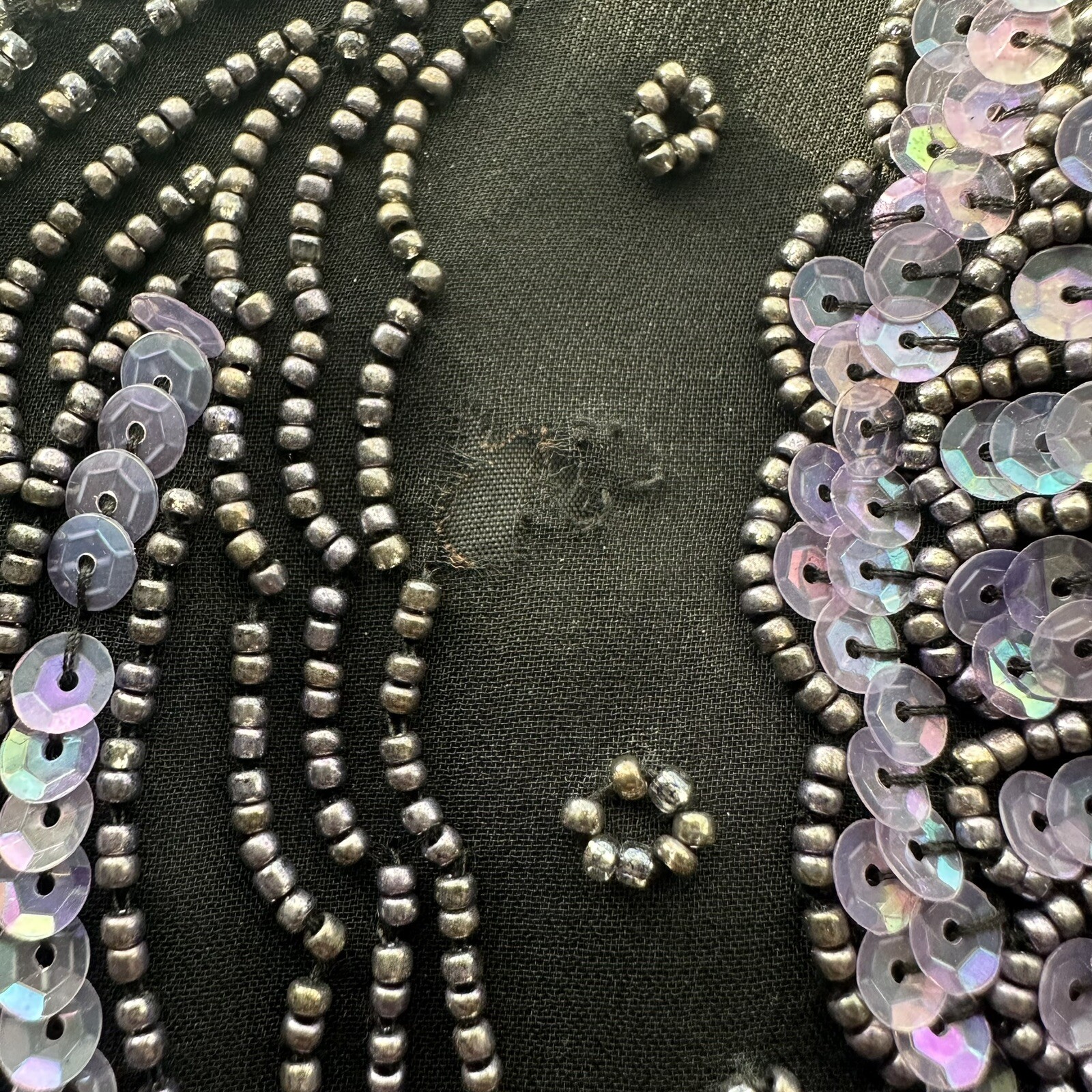 Vtg Fully Beaded Sequin Silk Mini Dress Tunic Peacock Great Gatsby Dancer M