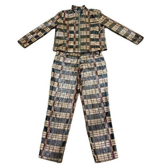 SELENE SPORT 90s Vinyl Plaid Snakeskin Pantsuit | Y2K Collector Unisex | Sz 12