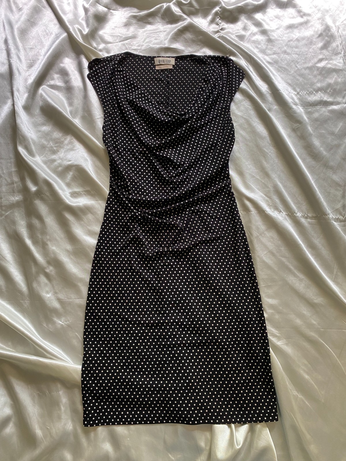 Vintage 1990s Black White Polka Dot Cowl Neck Bodycon Mini XS/S Going Out