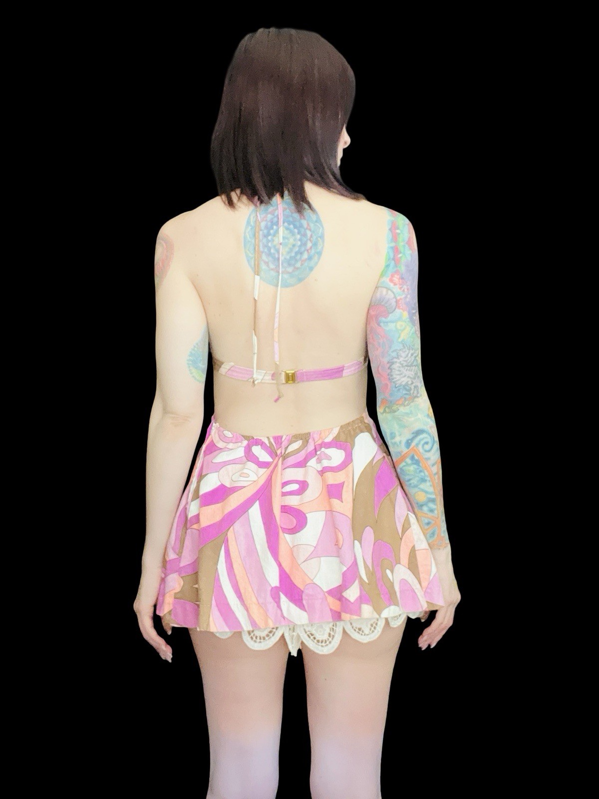 Vintage 1960s Psychedelic Cotton Candy Pink Geometric Cut Out Mini Dress Small