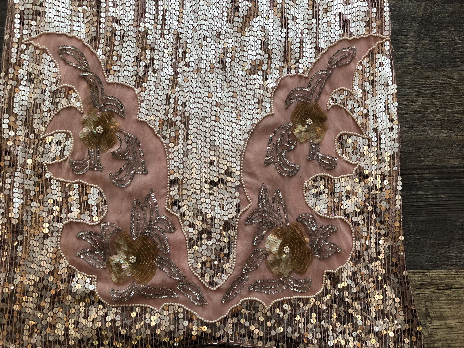 1970’s -80’s Vintage Pale Blush Pink Sequin Sheath Dress Medium