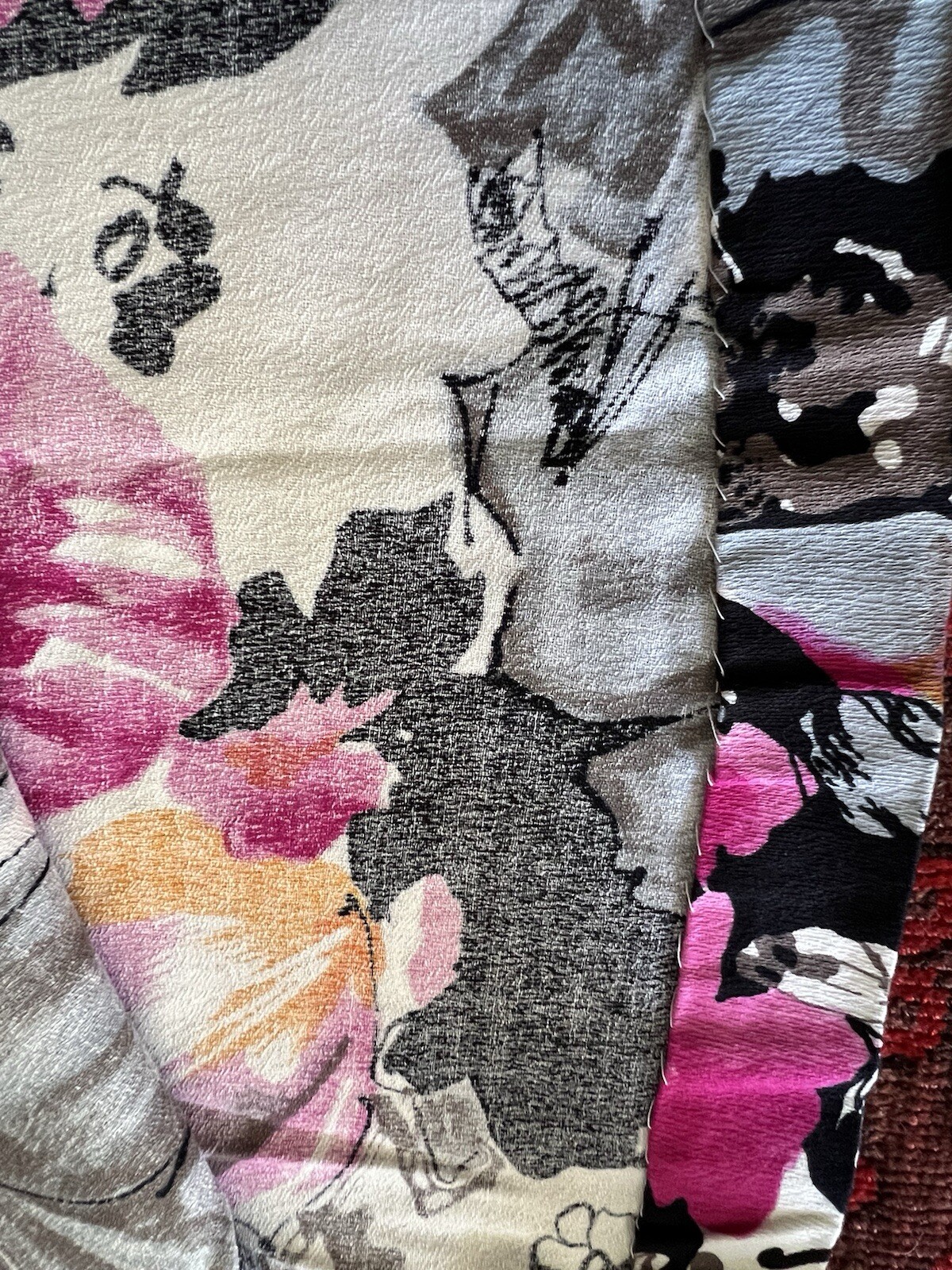 VTG 50’s 60’s Abstract Pink Black Prints Hand Made Barcloth Maxi Poodle Skirt M